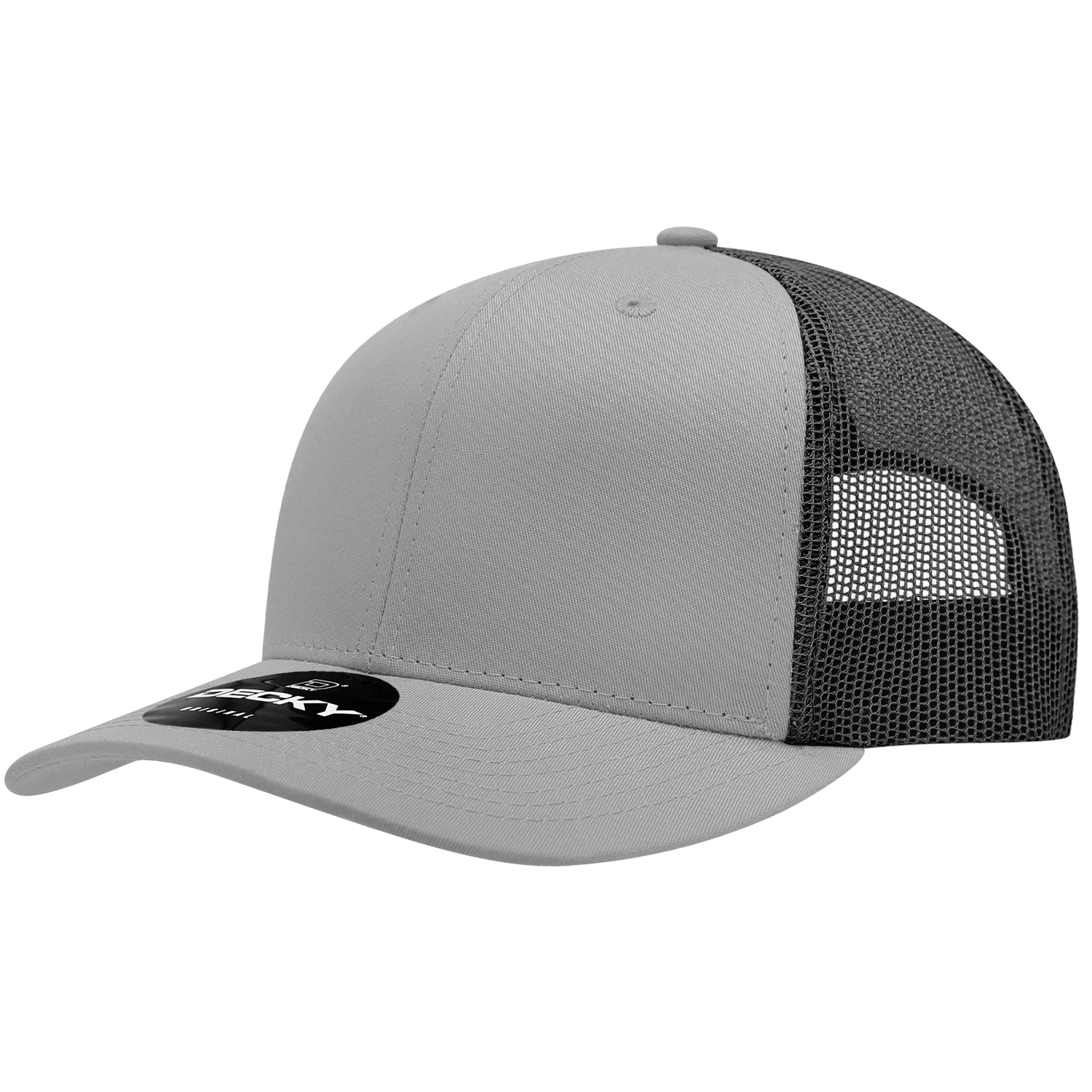Decky 6021 Mid Profile 6 Panel Poly Cotton Trucker Cap - Grey Black