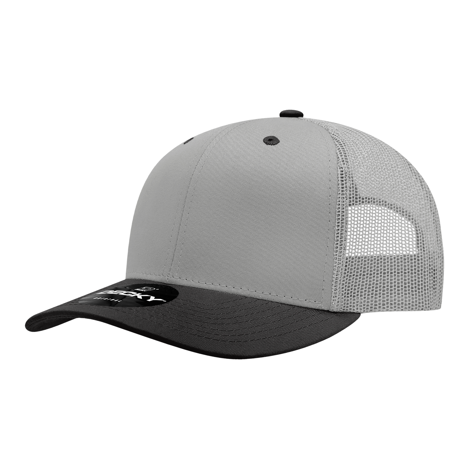 Decky 6021 Mid Profile 6 Panel Poly Cotton Trucker Cap - Grey Black