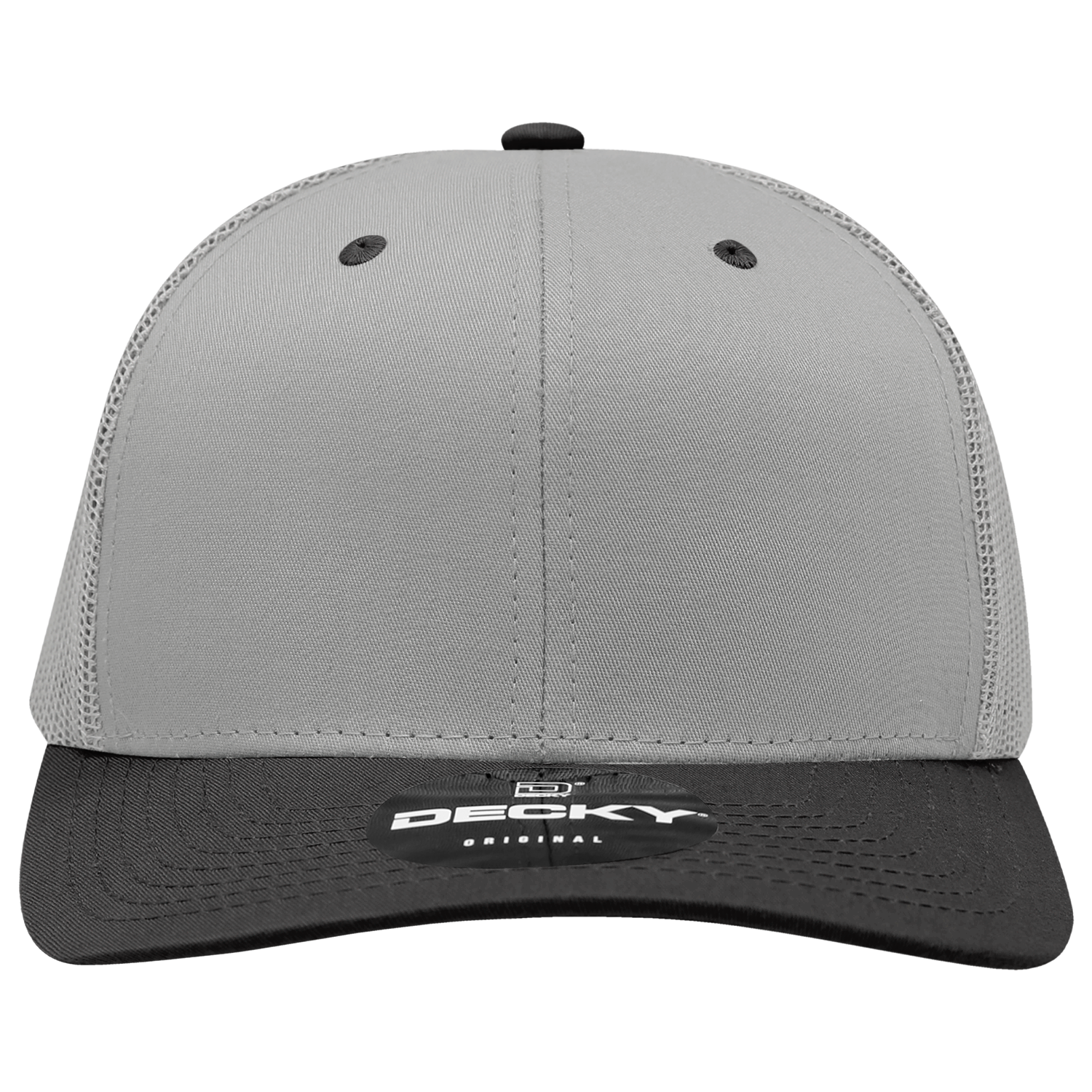 Decky 6021 Mid Profile 6 Panel Poly Cotton Trucker Cap - Grey Black