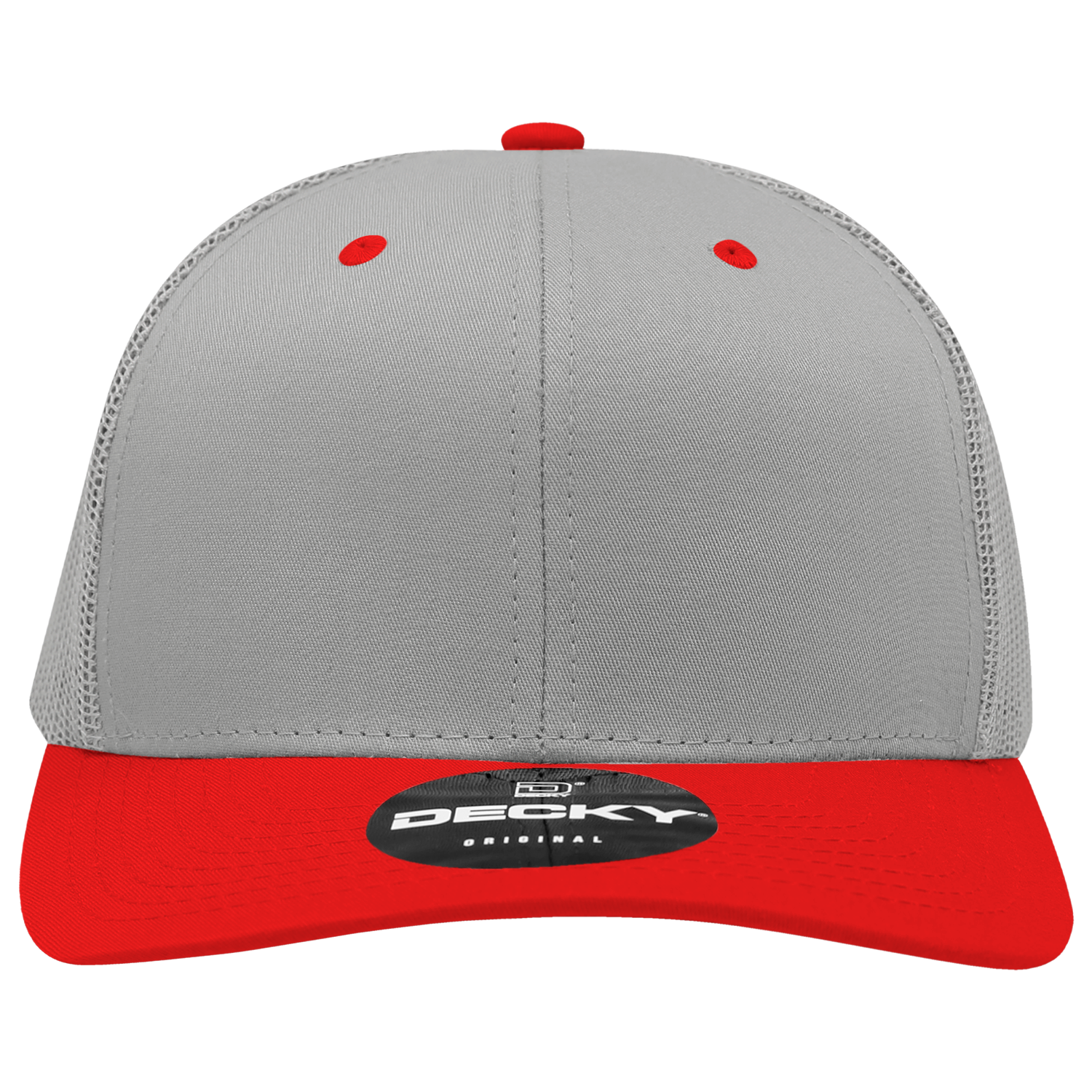 Decky 6021 Mid Profile 6 Panel Poly Cotton Trucker Cap - Grey Red