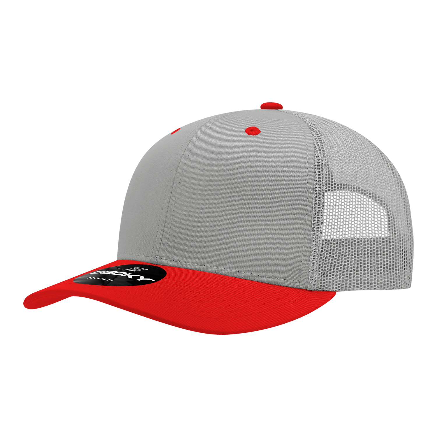 Decky 6021 Mid Profile 6 Panel Poly Cotton Trucker Cap - Grey Red