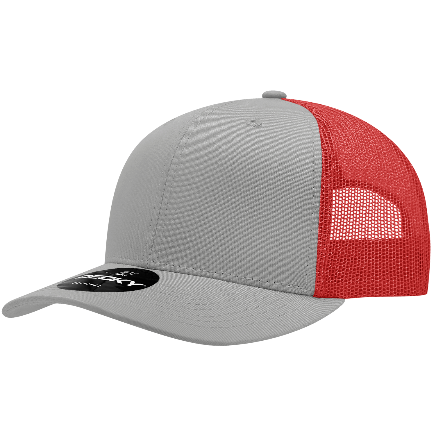 Decky 6021 Mid Profile 6 Panel Poly Cotton Trucker Cap - Grey Red
