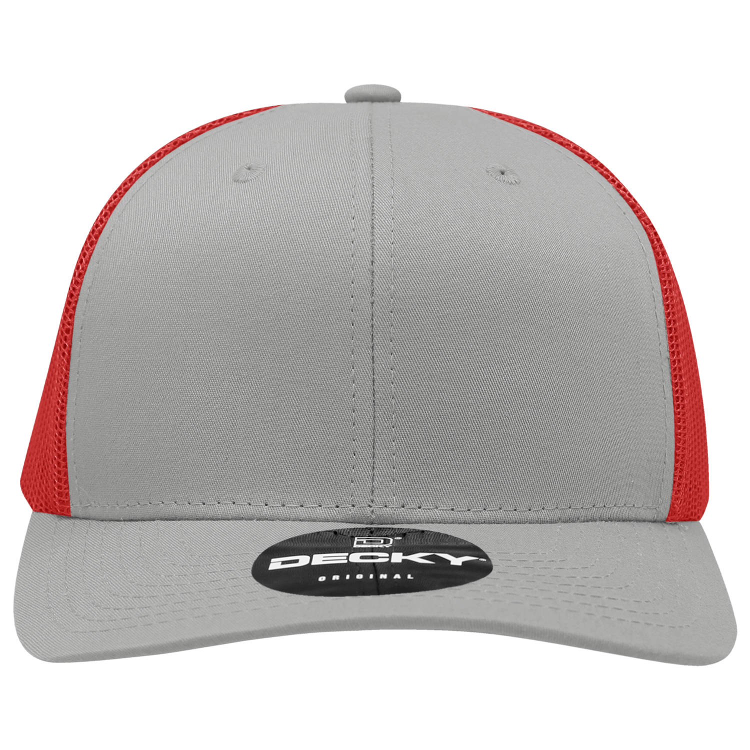 Decky 6021 Mid Profile 6 Panel Poly Cotton Trucker Cap - Grey Red