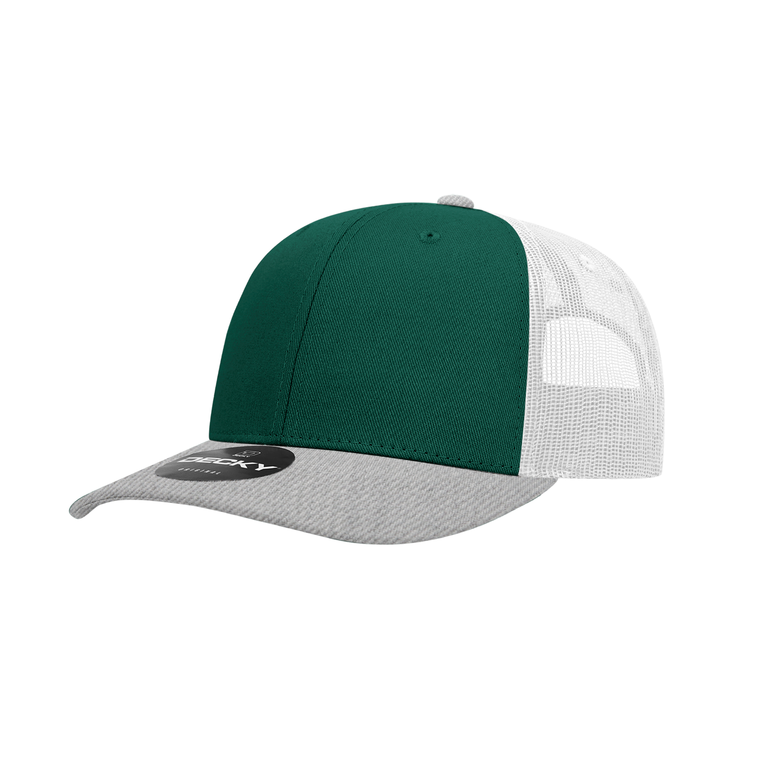 Decky 6021 Mid Profile 6 Panel Poly Cotton Trucker Cap - Heather Grey Forest White