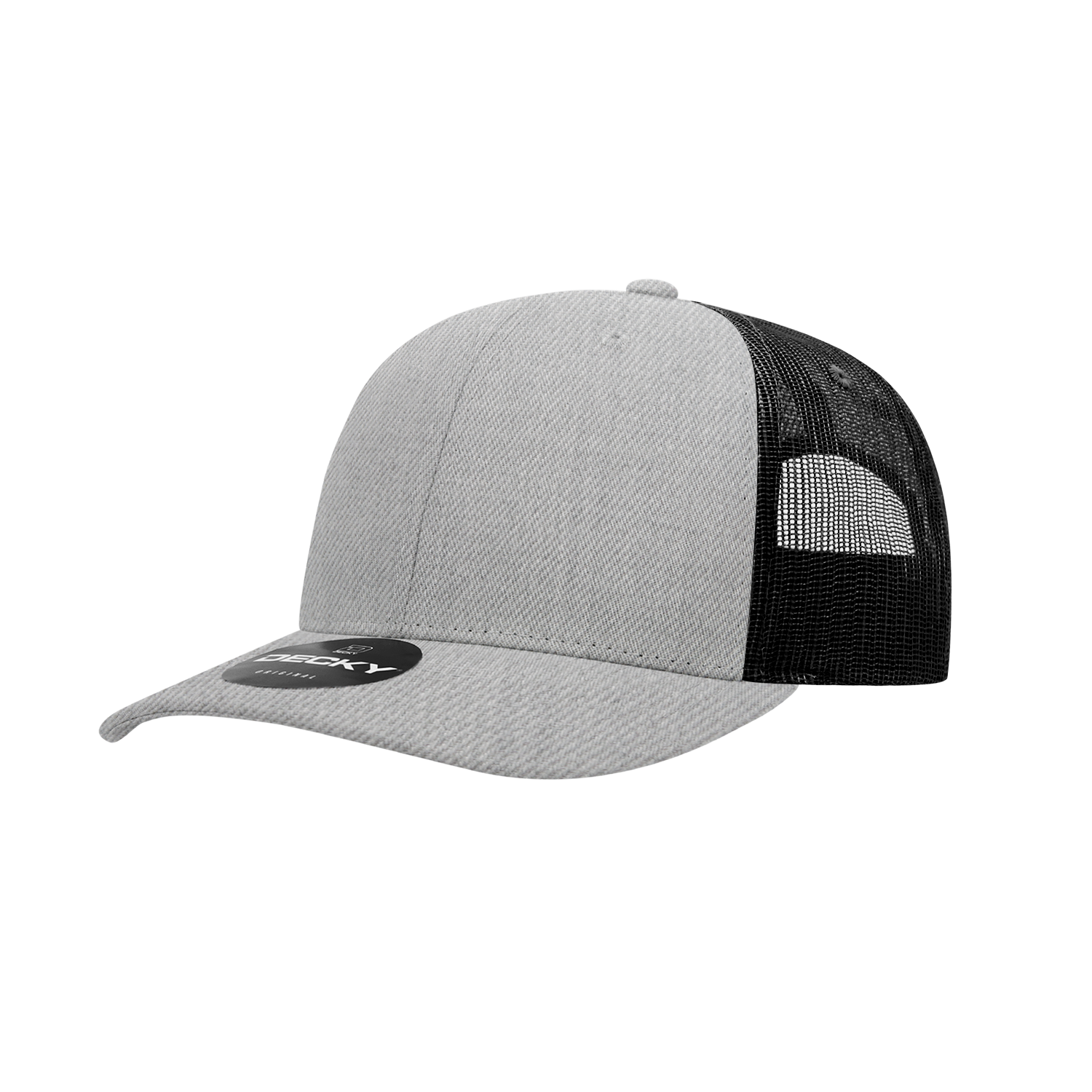 Decky 6021 Mid Profile 6 Panel Poly Cotton Trucker Cap - Heather Grey Black