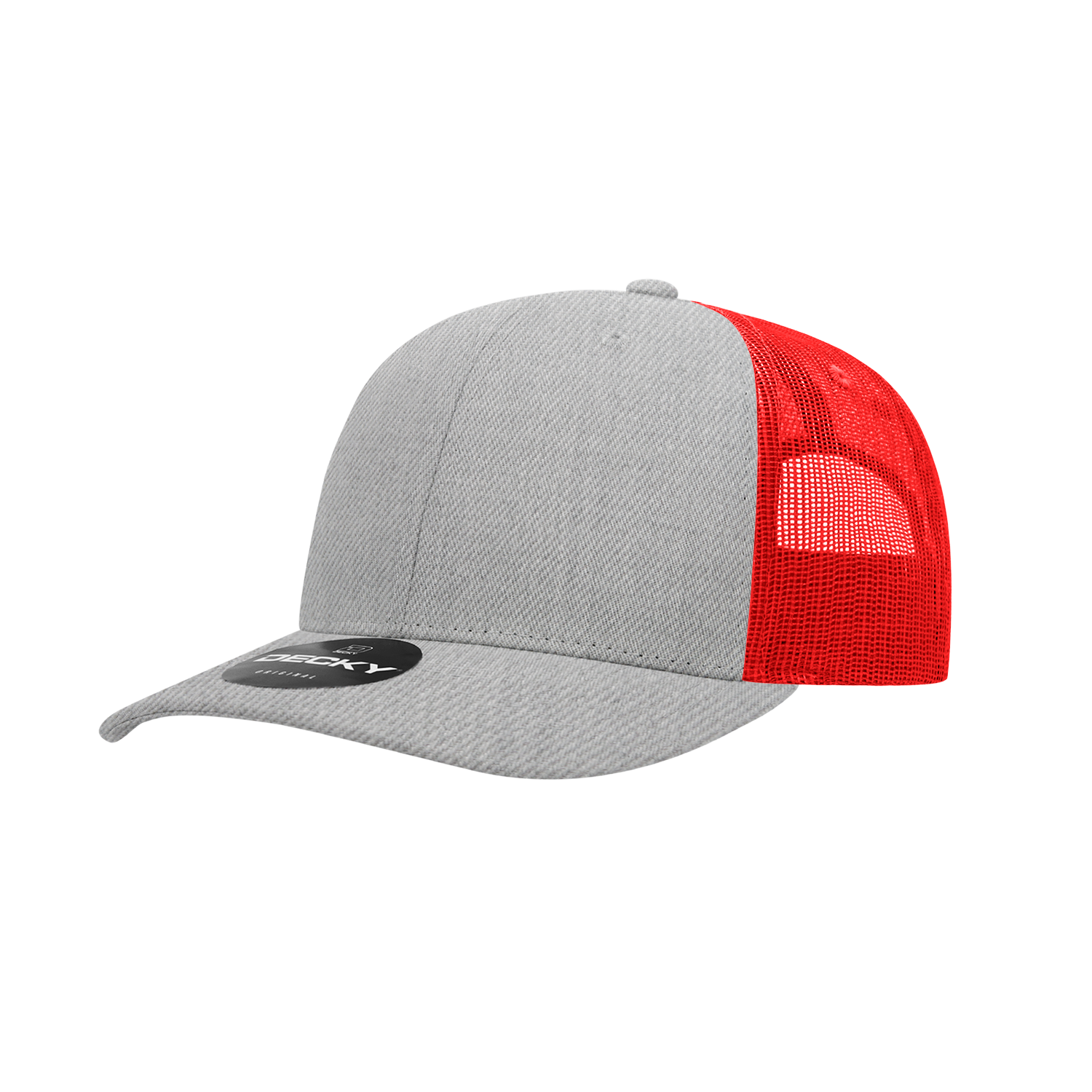Decky 6021 Mid Profile 6 Panel Poly Cotton Trucker Cap - Heather Grey Red