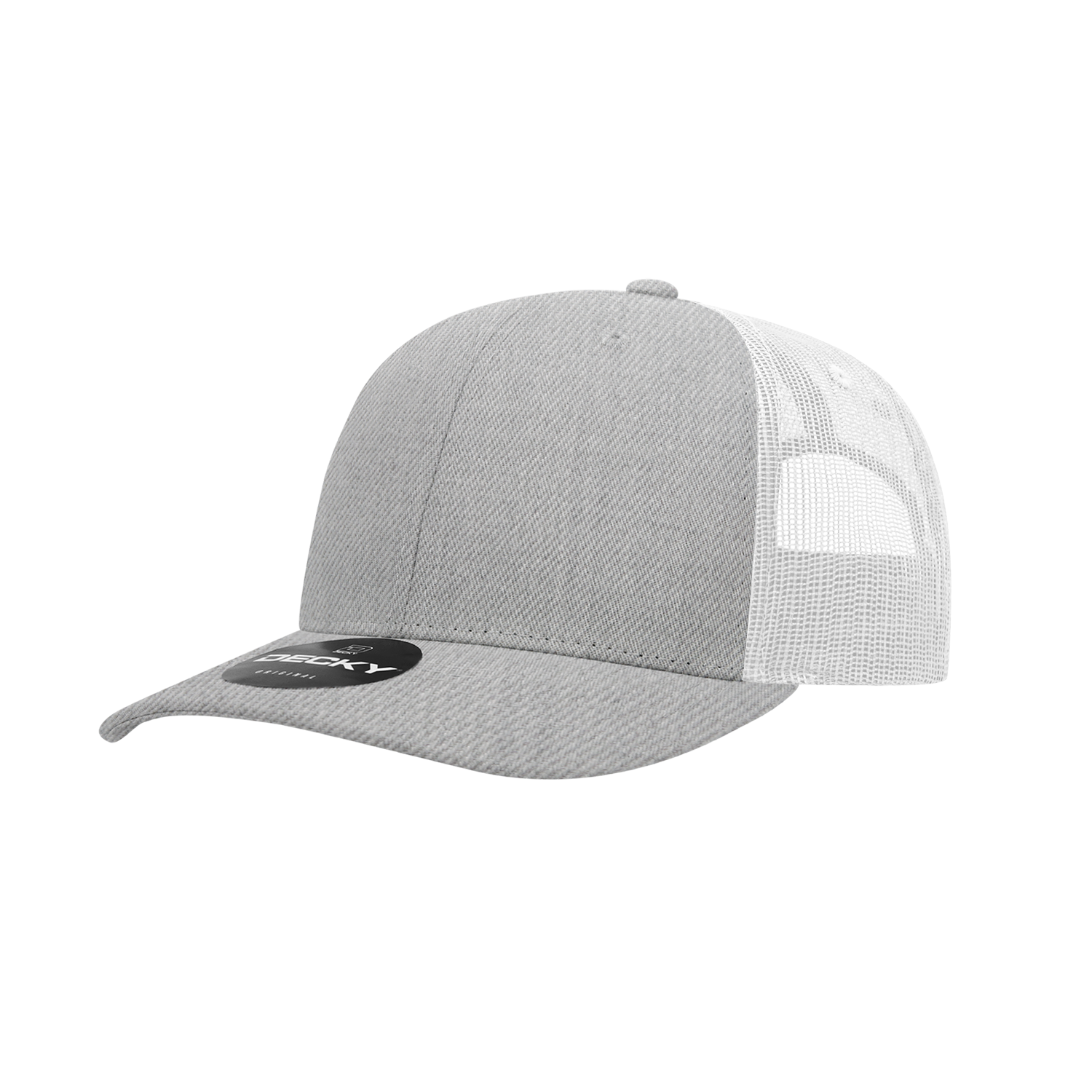 Decky 6021 Mid Profile 6 Panel Poly Cotton Trucker Cap - Heather Grey White