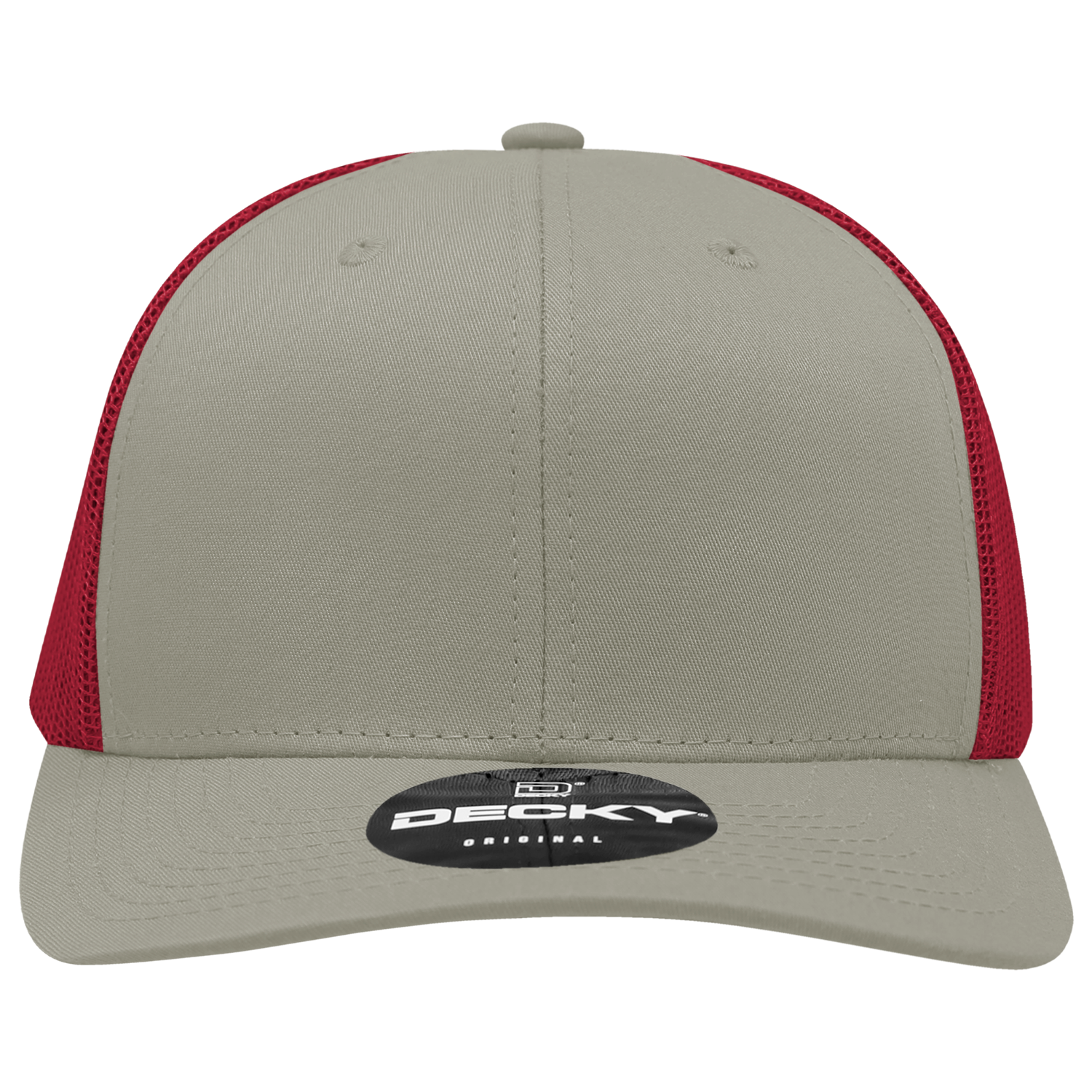 Decky 6021 Mid Profile 6 Panel Poly Cotton Trucker Cap - Khaki Cardinal
