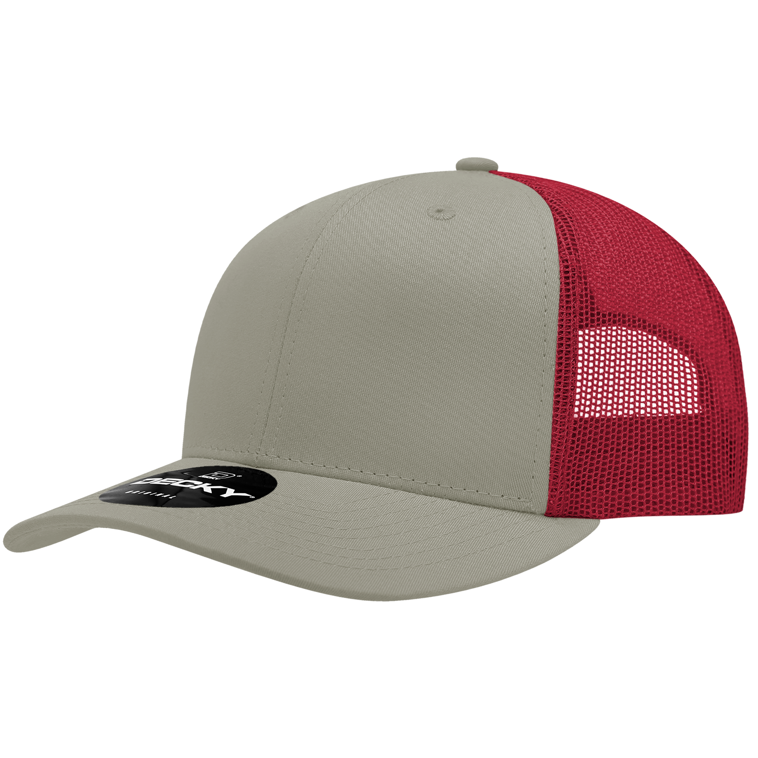 Decky 6021 Mid Profile 6 Panel Poly Cotton Trucker Cap - Khaki Cardinal