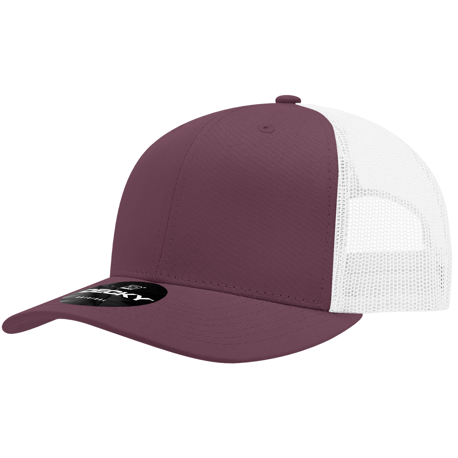 Decky 6021 Mid Profile 6 Panel Poly Cotton Trucker Cap - Maroon White