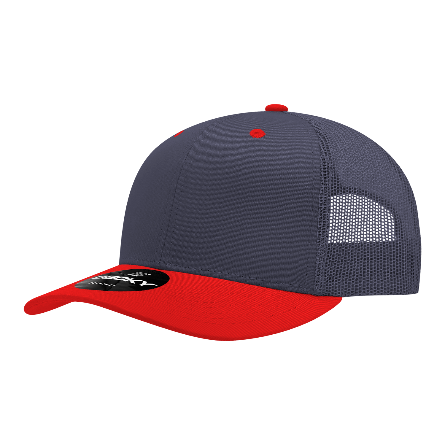 Decky 6021 Mid Profile 6 Panel Poly Cotton Trucker Cap - Navy Red