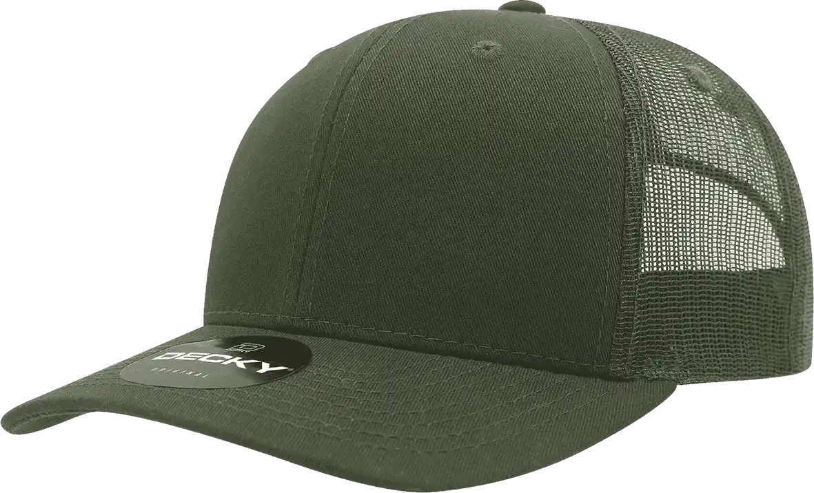 Decky 6021 Mid Profile 6 Panel Poly Cotton Trucker Cap Olive / one Size Fits Most