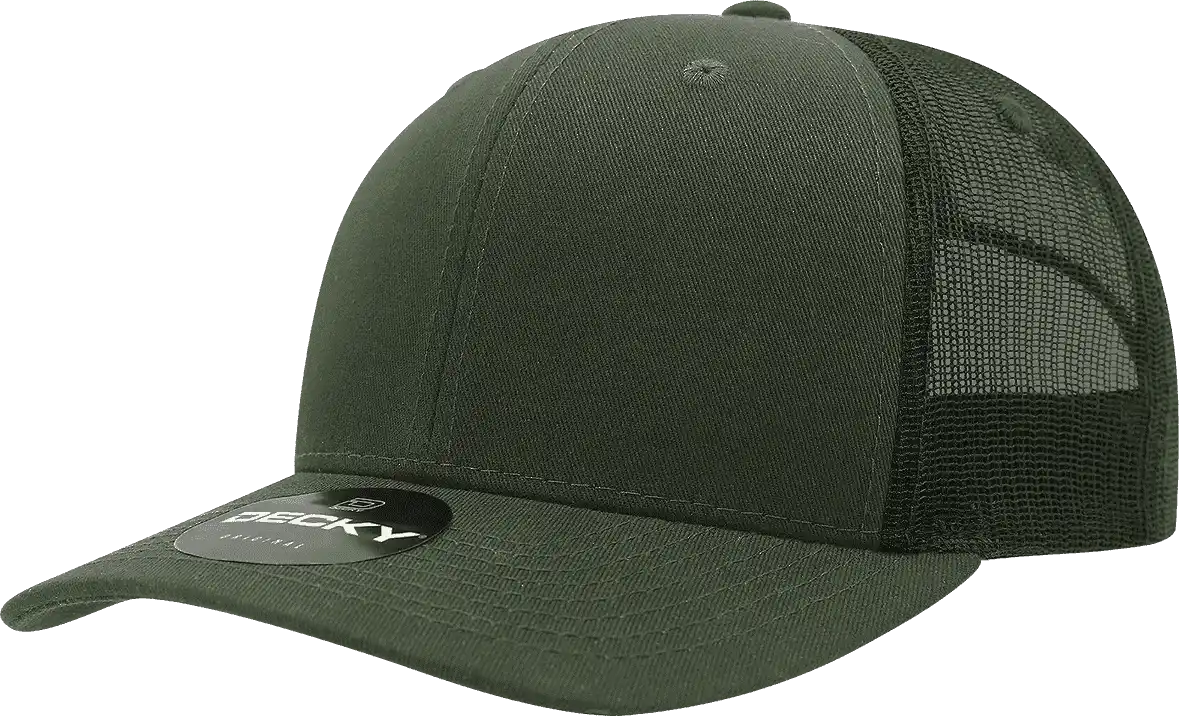 Decky 6021 Mid Profile 6 Panel Poly Cotton Trucker Cap Olive Black / one Size Fits Most