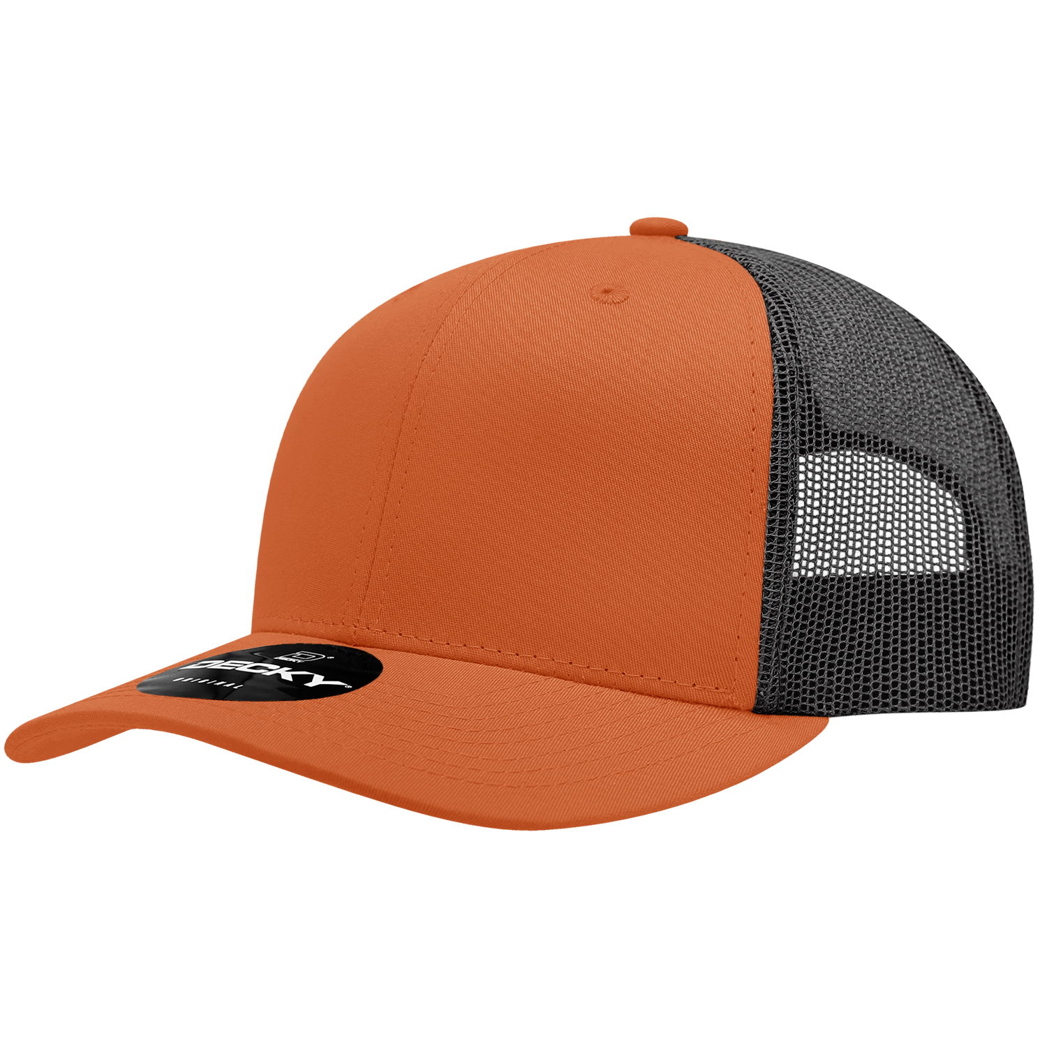 Decky 6021 Mid Profile 6 Panel Poly Cotton Trucker Cap - Orange Black