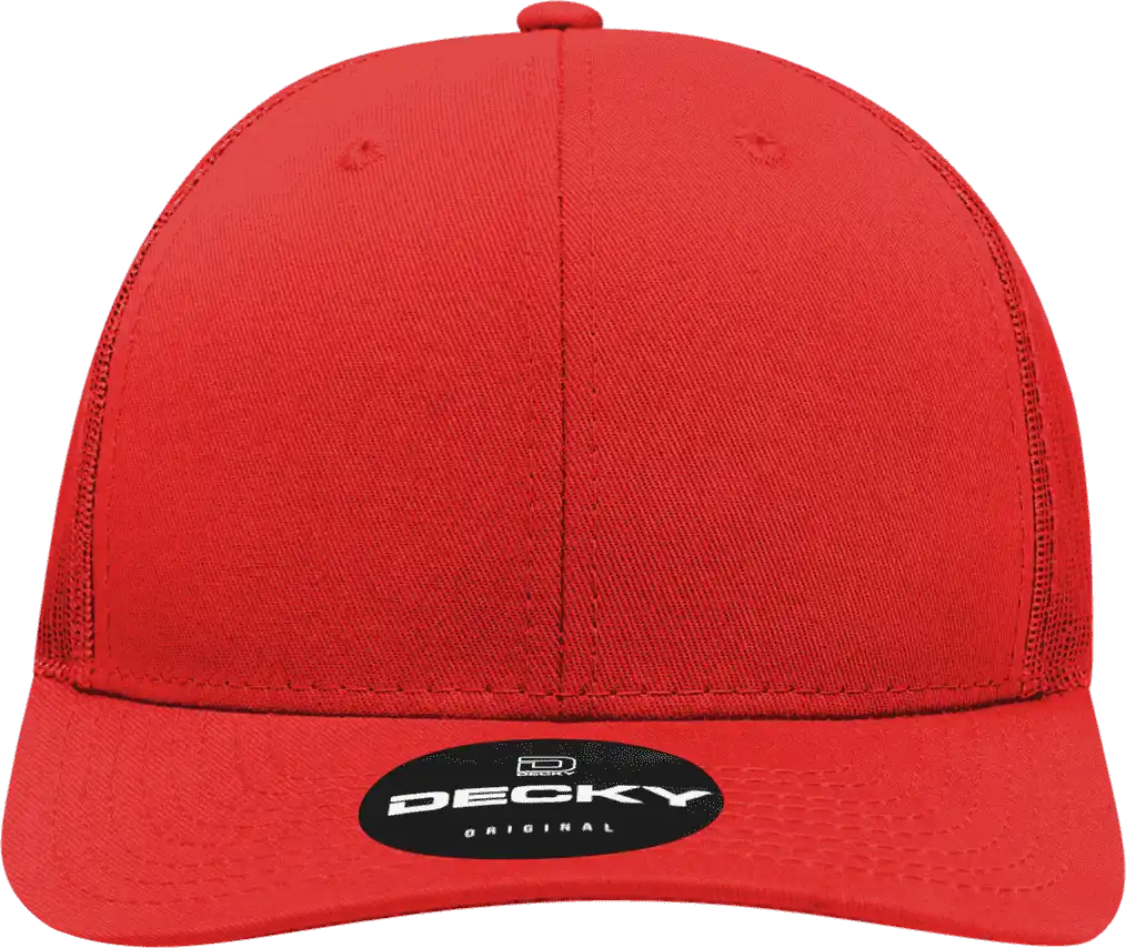 Decky 6021 Mid Profile 6 Panel Poly Cotton Trucker Cap Red / one Size Fits Most