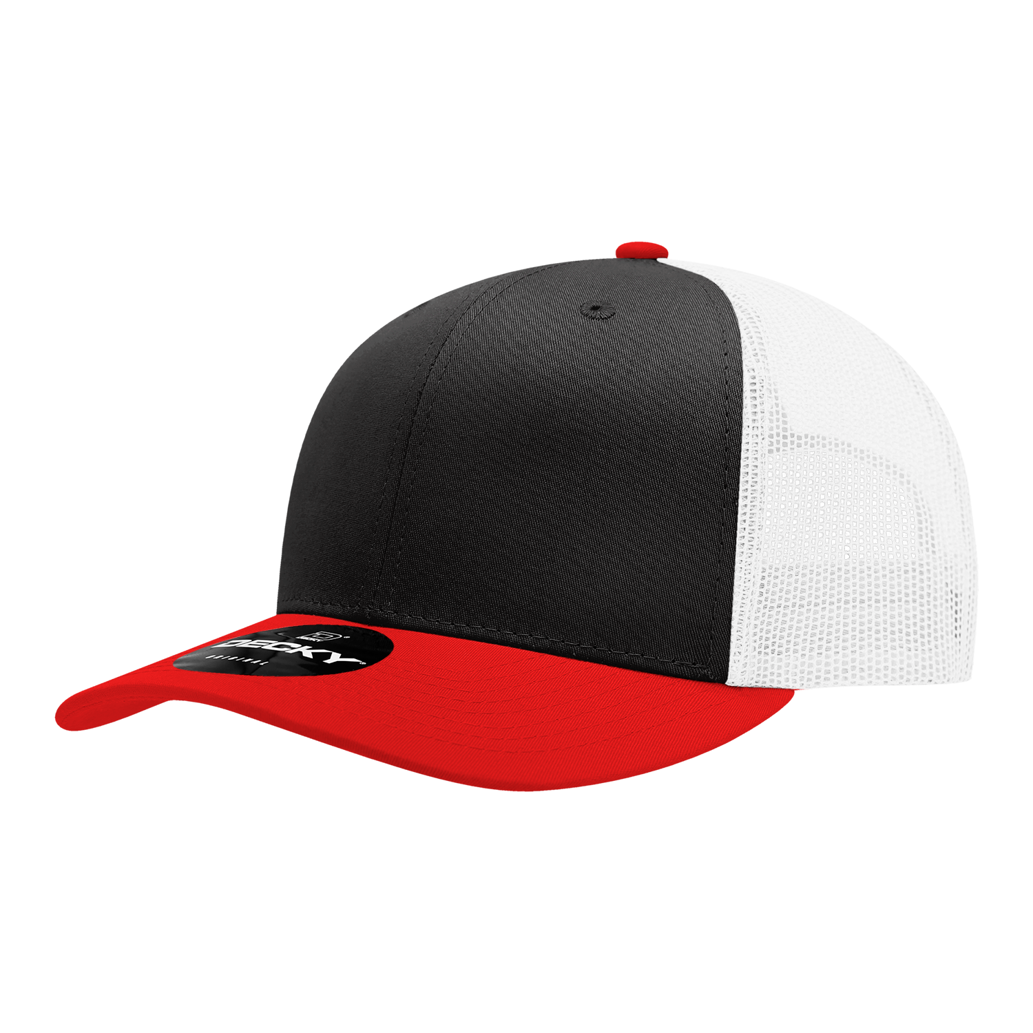 Decky 6021 Mid Profile 6 Panel Poly Cotton Trucker Cap - Red Black White