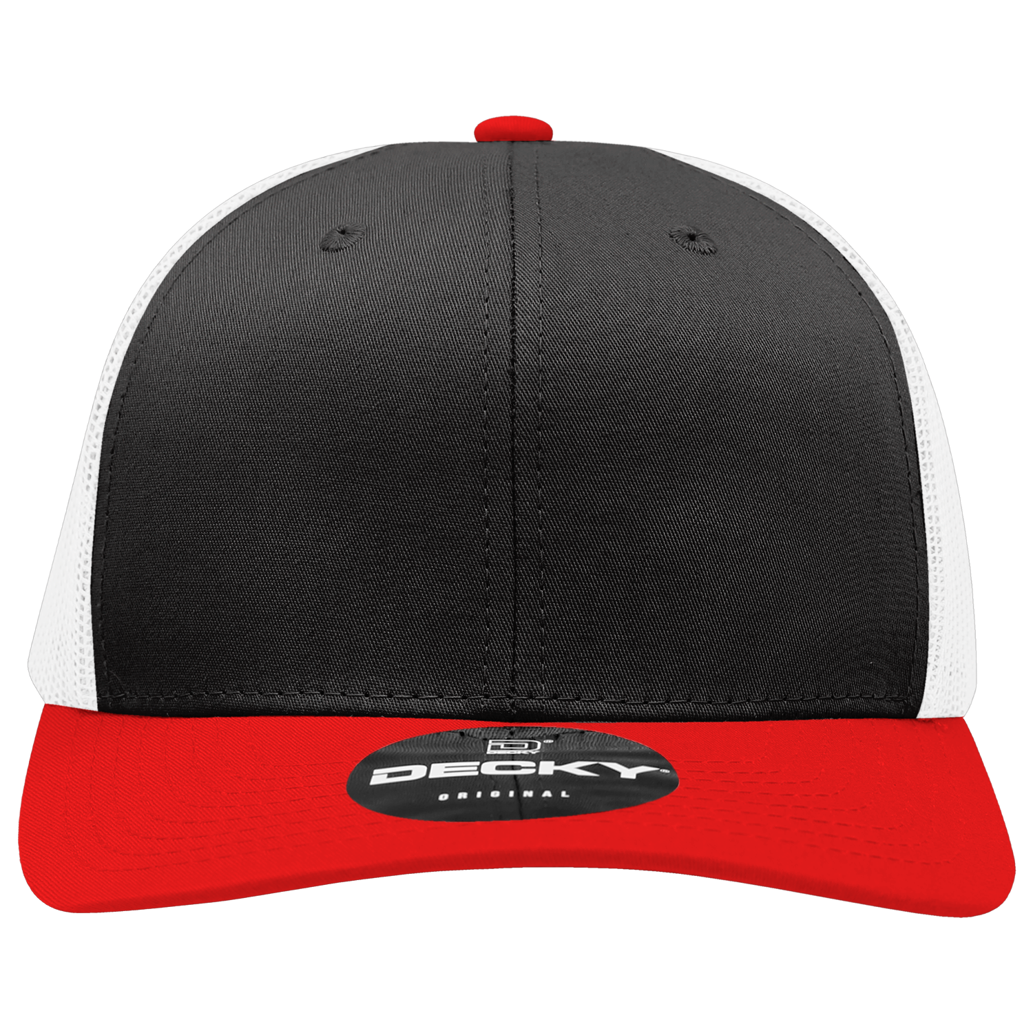 Decky 6021 Mid Profile 6 Panel Poly Cotton Trucker Cap - Red Black White