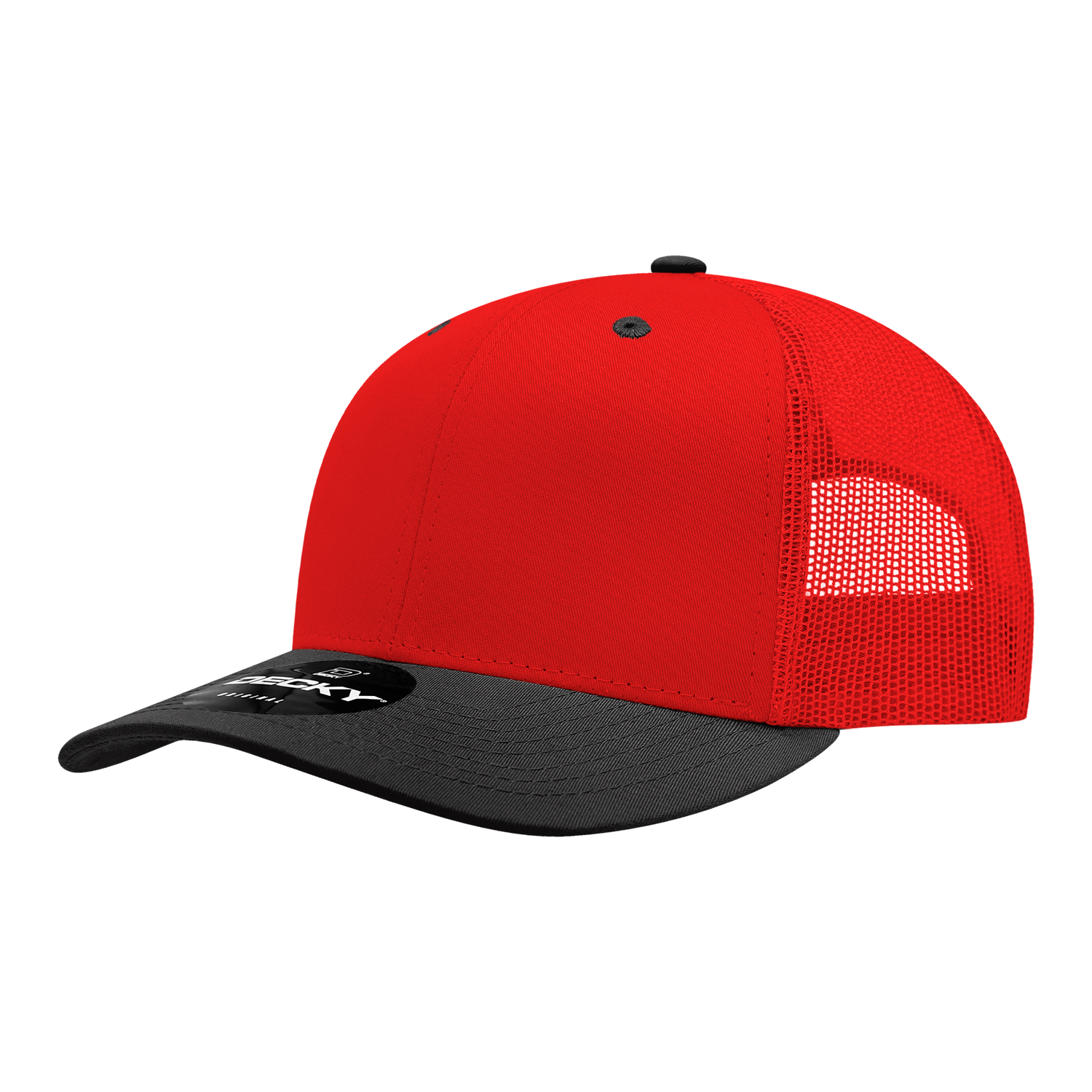 Decky 6021 Mid Profile 6 Panel Poly Cotton Trucker Cap - Red Black