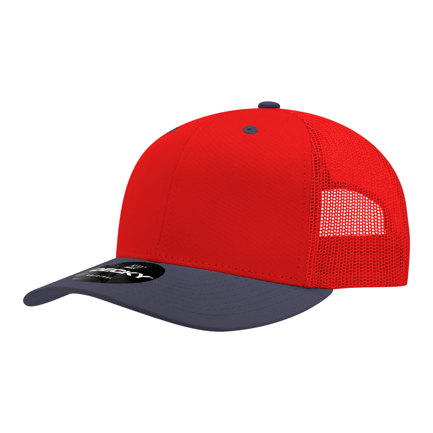Decky 6021 Mid Profile 6 Panel Poly Cotton Trucker Cap - Red Navy