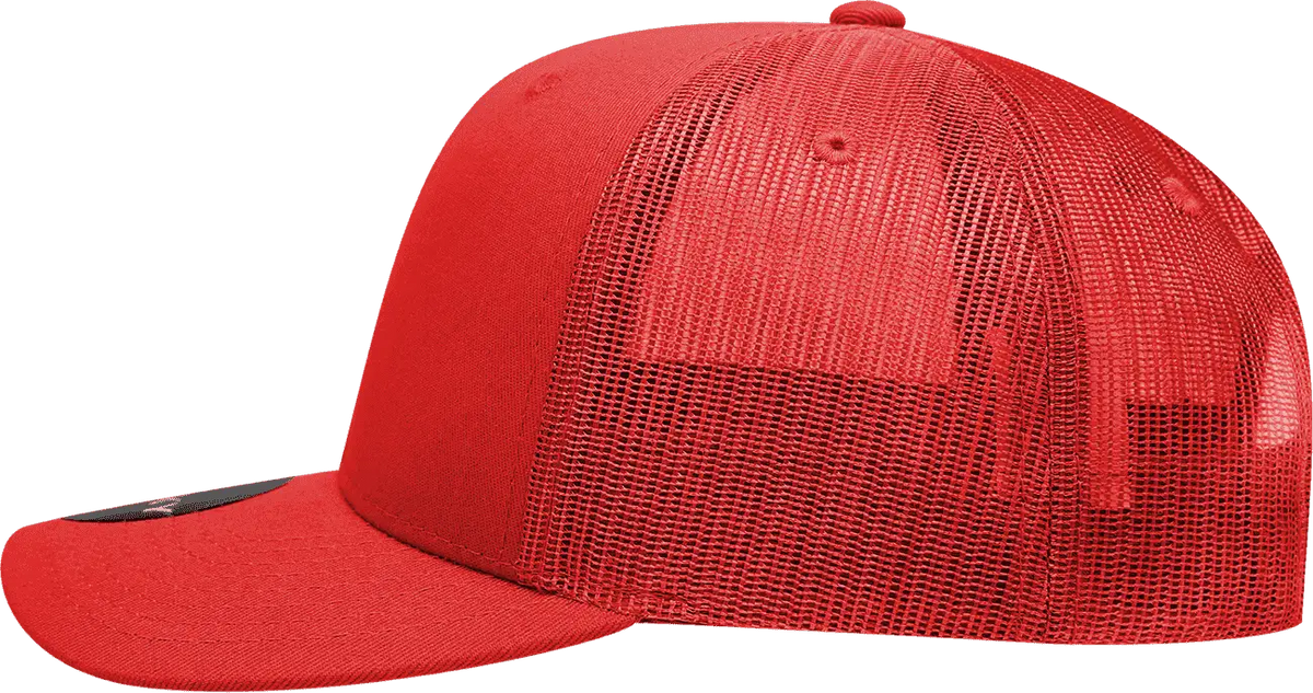 Decky 6021 Mid Profile 6 Panel Poly Cotton Trucker Cap - Red - one Size Fits Most