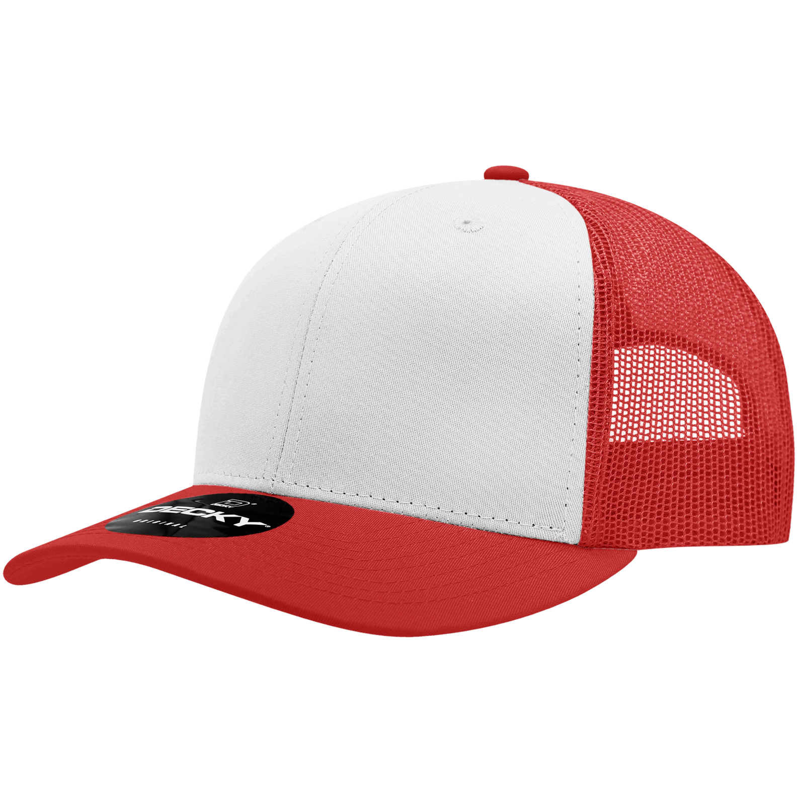 Decky 6021 Mid Profile 6 Panel Poly Cotton Trucker Cap - Red White