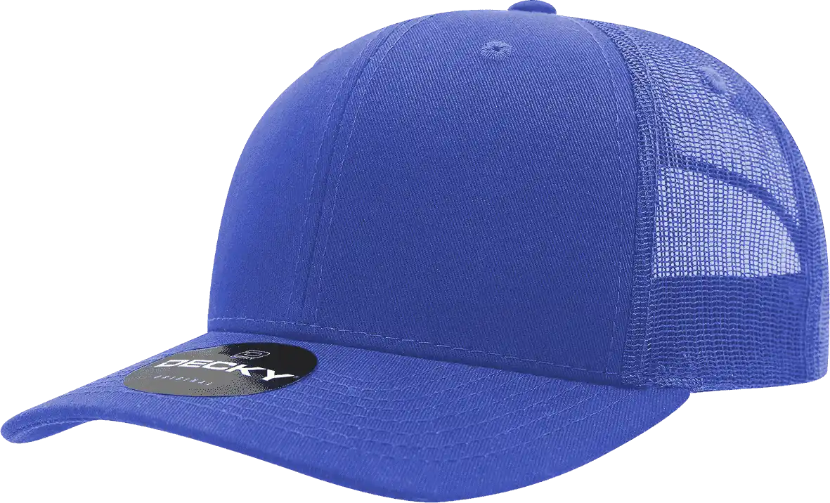 Decky 6021 Mid Profile 6 Panel Poly Cotton Trucker Cap Royal / one Size Fits Most