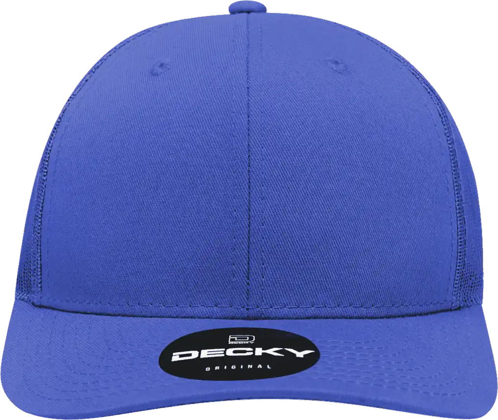 Decky 6021 Mid Profile 6 Panel Poly Cotton Trucker Cap Royal / one Size Fits Most