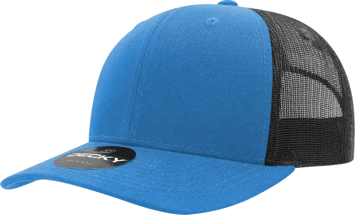 Decky 6021 Mid Profile 6 Panel Poly Cotton Trucker Cap - Sky Black - Columbia Blue / one Size Fits Most