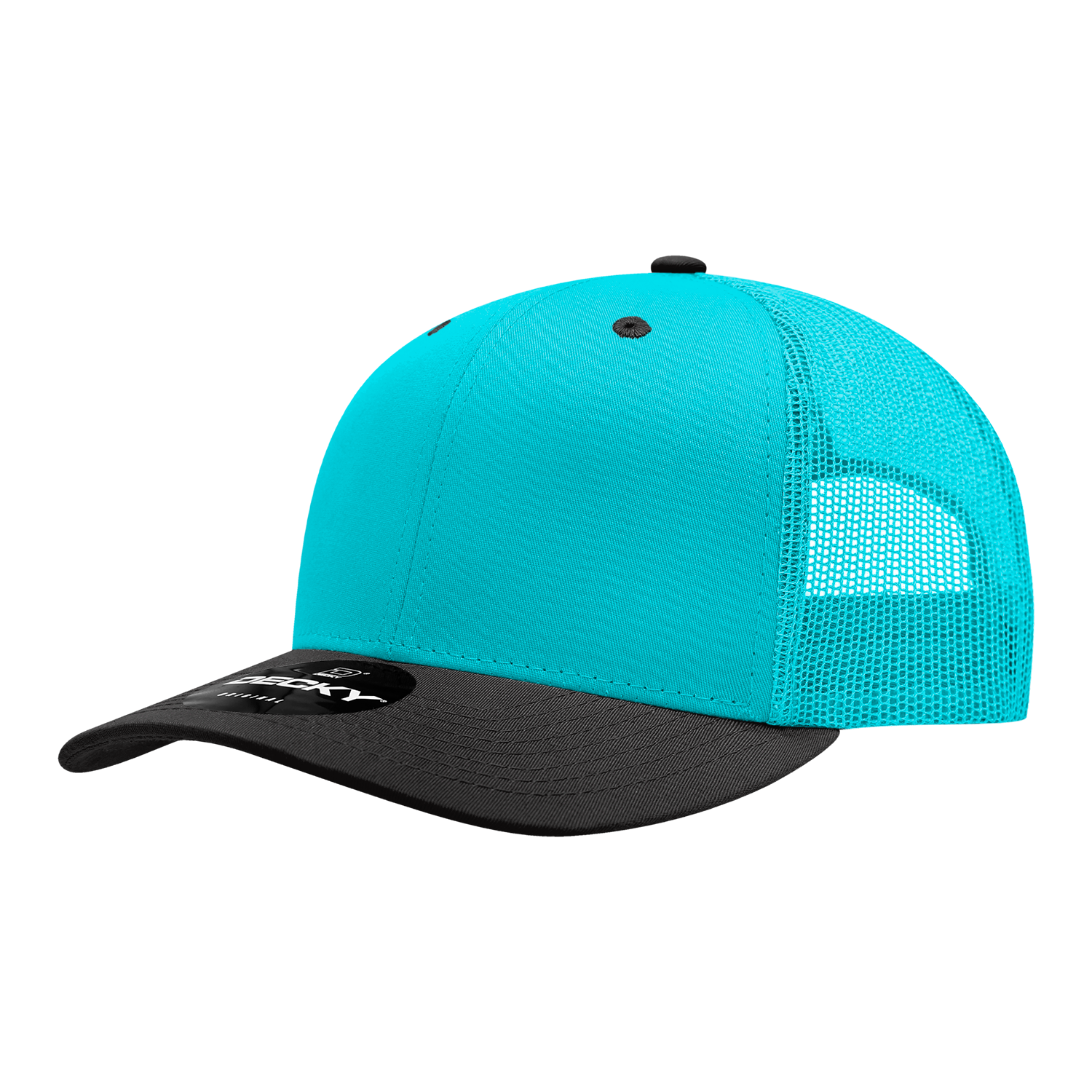 Decky 6021 Mid Profile 6 Panel Poly Cotton Trucker Cap - Teal Black