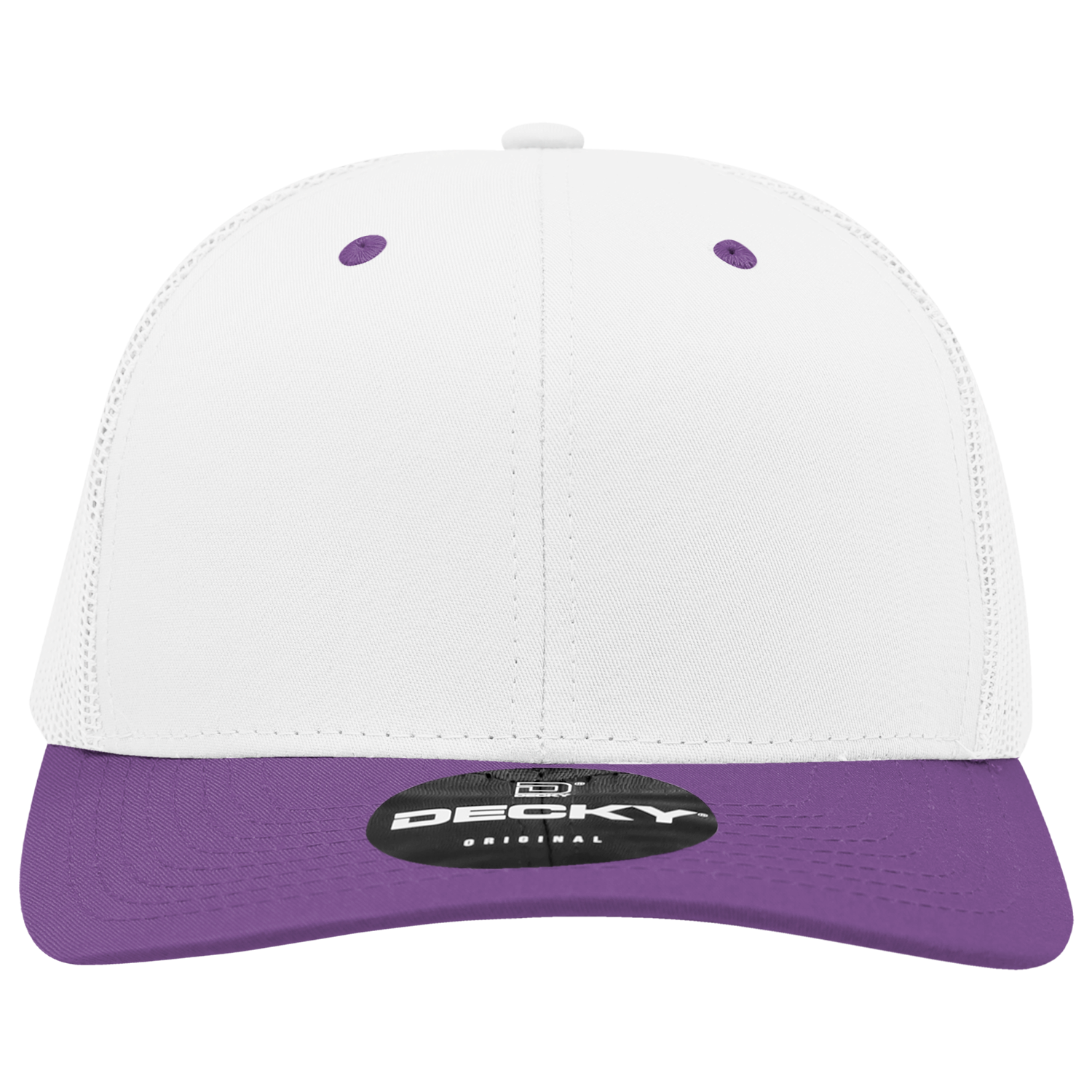 Decky 6021 Mid Profile 6 Panel Poly Cotton Trucker Cap - White Purple