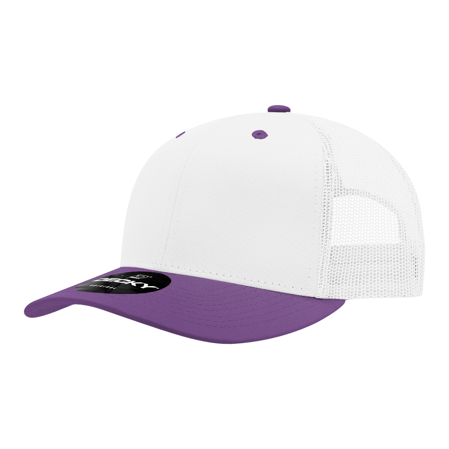 Decky 6021 Mid Profile 6 Panel Poly Cotton Trucker Cap - White Purple