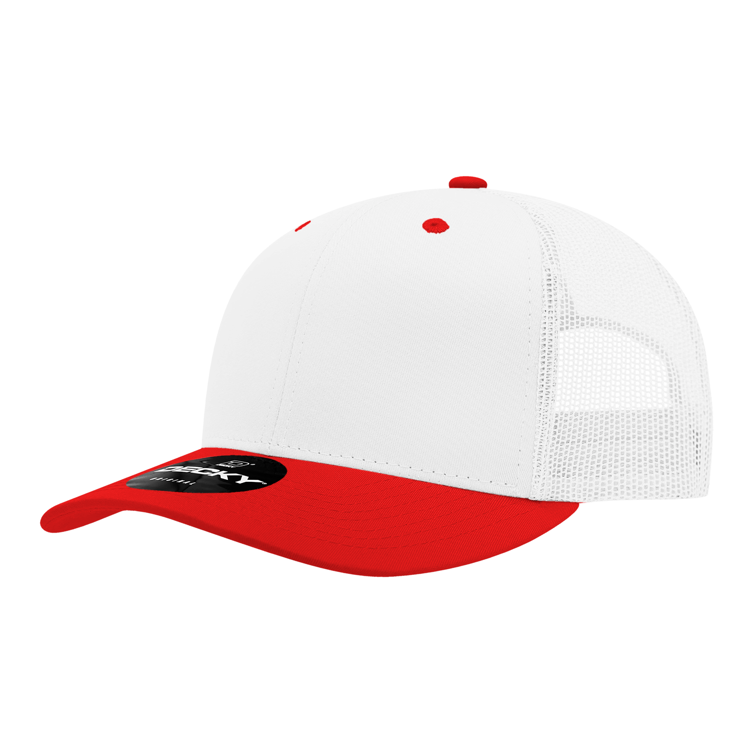 Decky 6021 Mid Profile 6 Panel Poly Cotton Trucker Cap - White Red