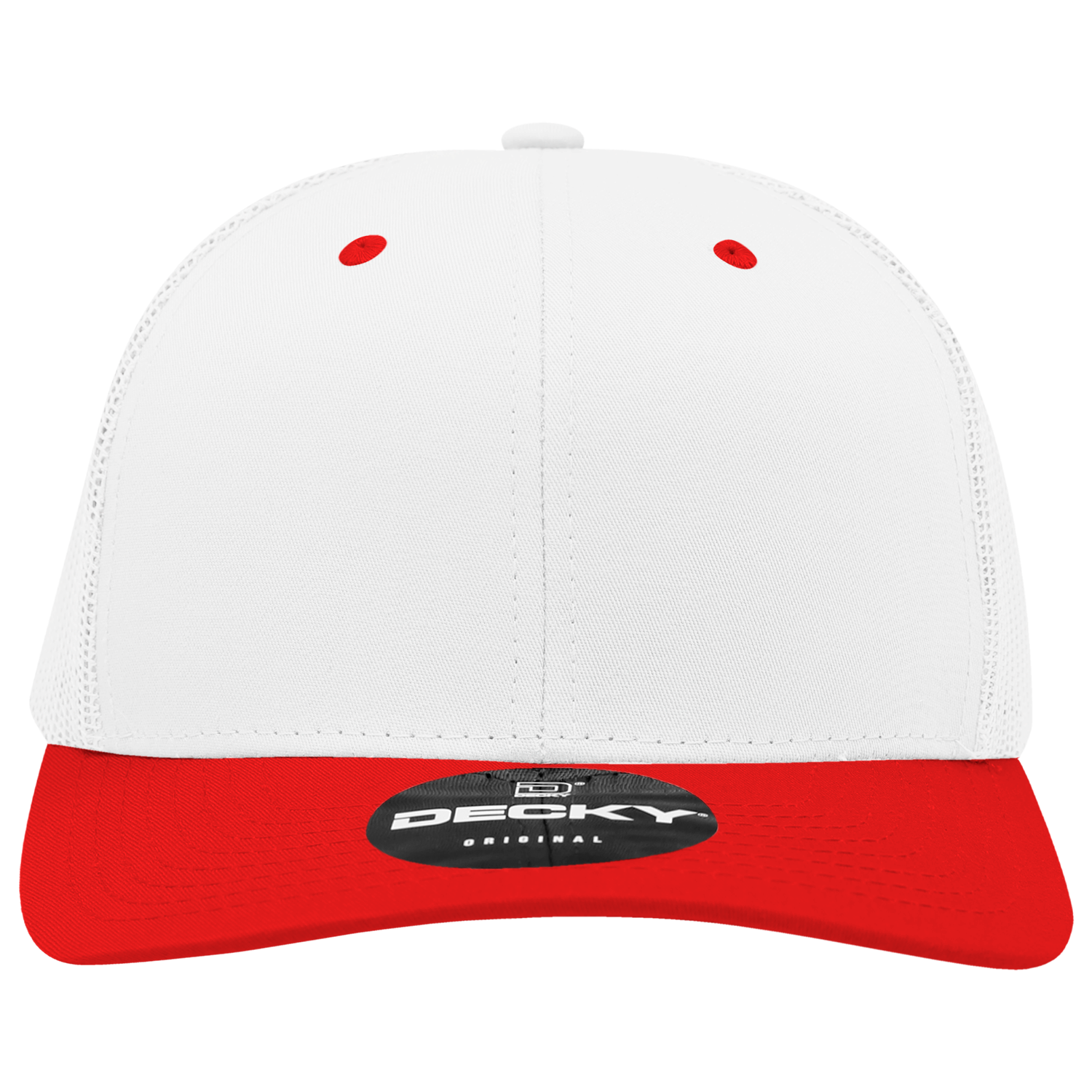 Decky 6021 Mid Profile 6 Panel Poly Cotton Trucker Cap - White Red