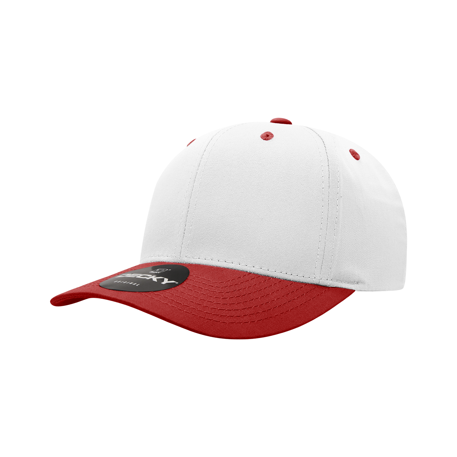 Decky 6022 6 Panel Mid Profile Structured Cotton Blend Cap - White Red