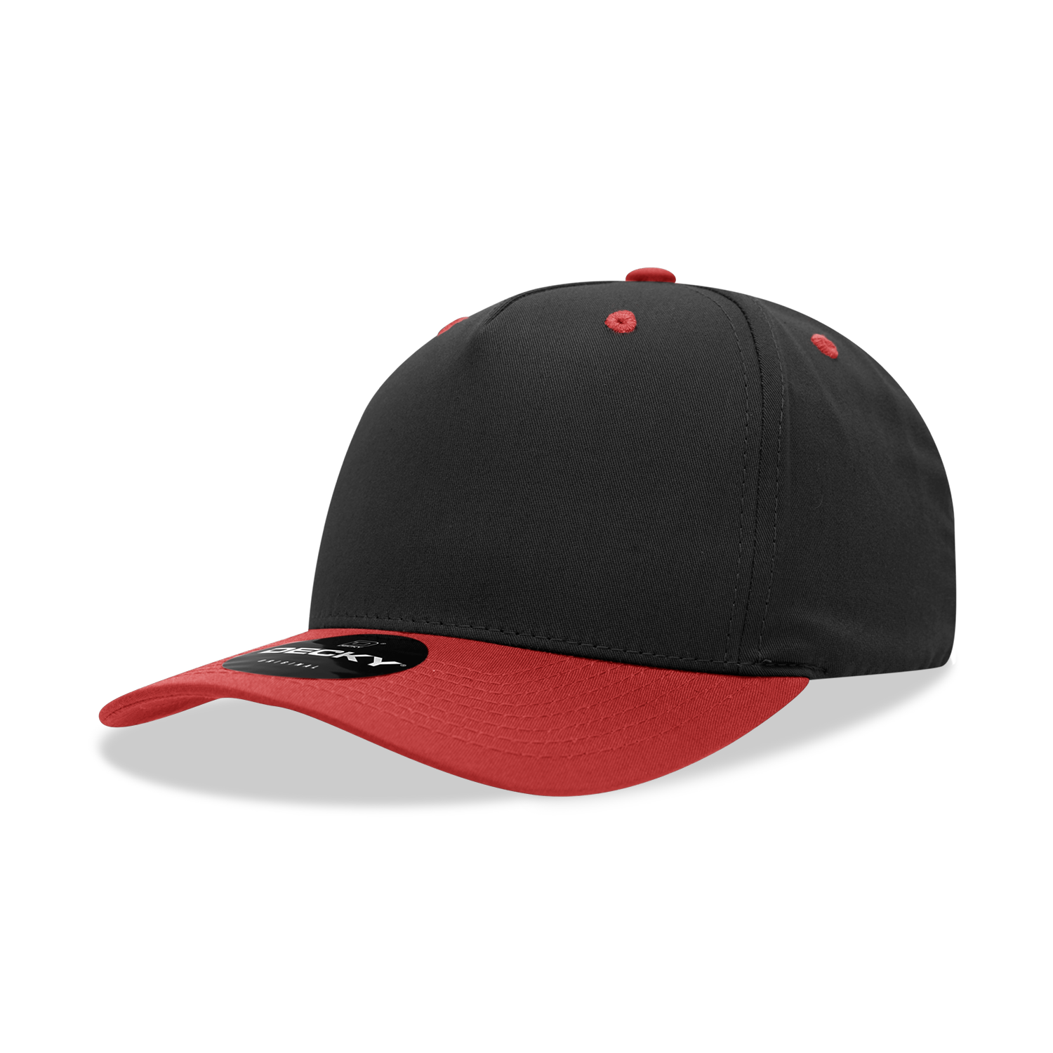 Decky 6024 5 Panel Mid Profile Structured Cotton Blend Cap - Black Red
