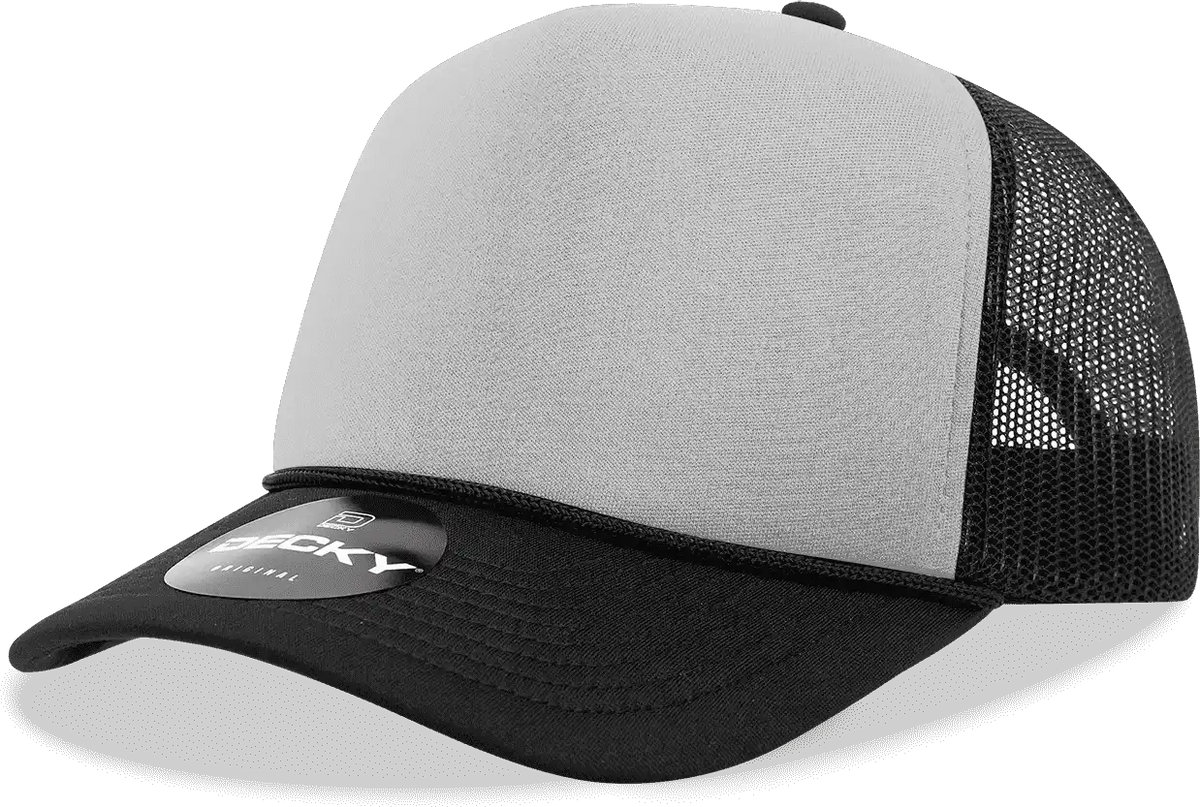 Decky 6025 Mid Profile 6 Panel Poly Cotton Trucker Cap - Black Gray - Light / one Size Fits Most