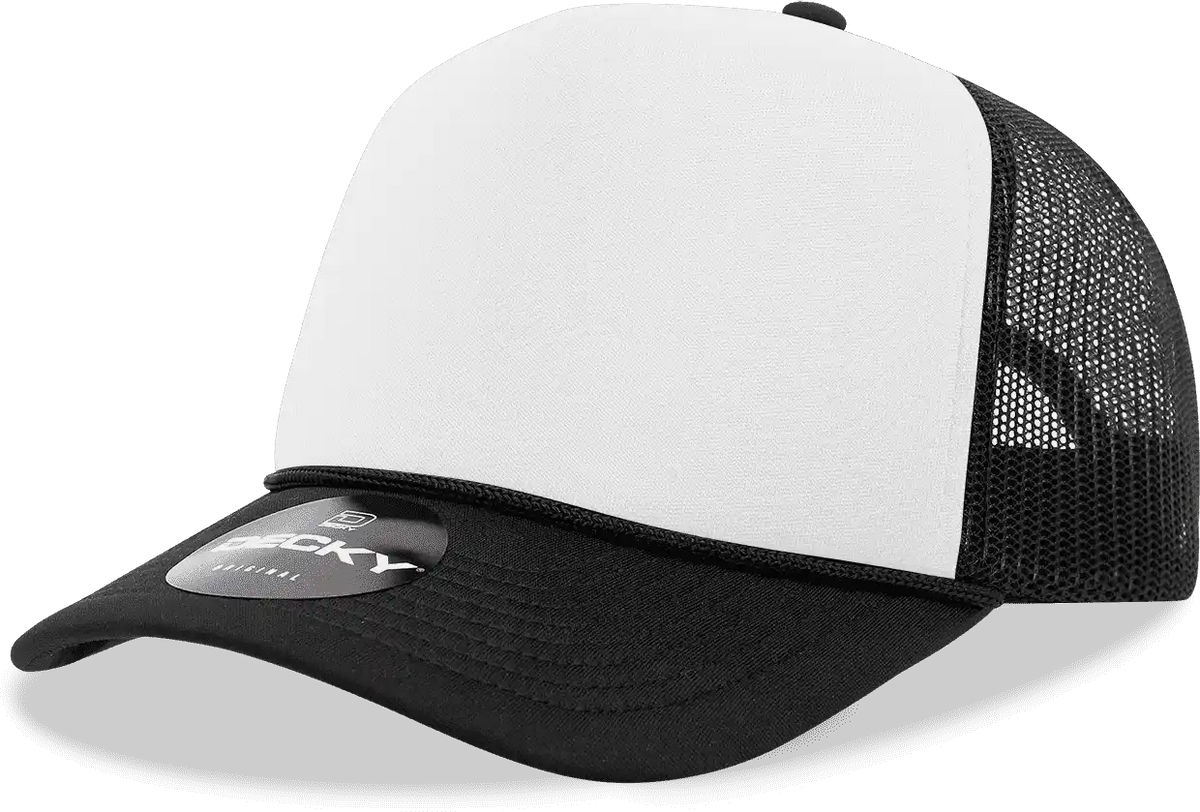 Decky 6025 Mid Profile 6 Panel Poly Cotton Trucker Cap Black White / one Size Fits Most