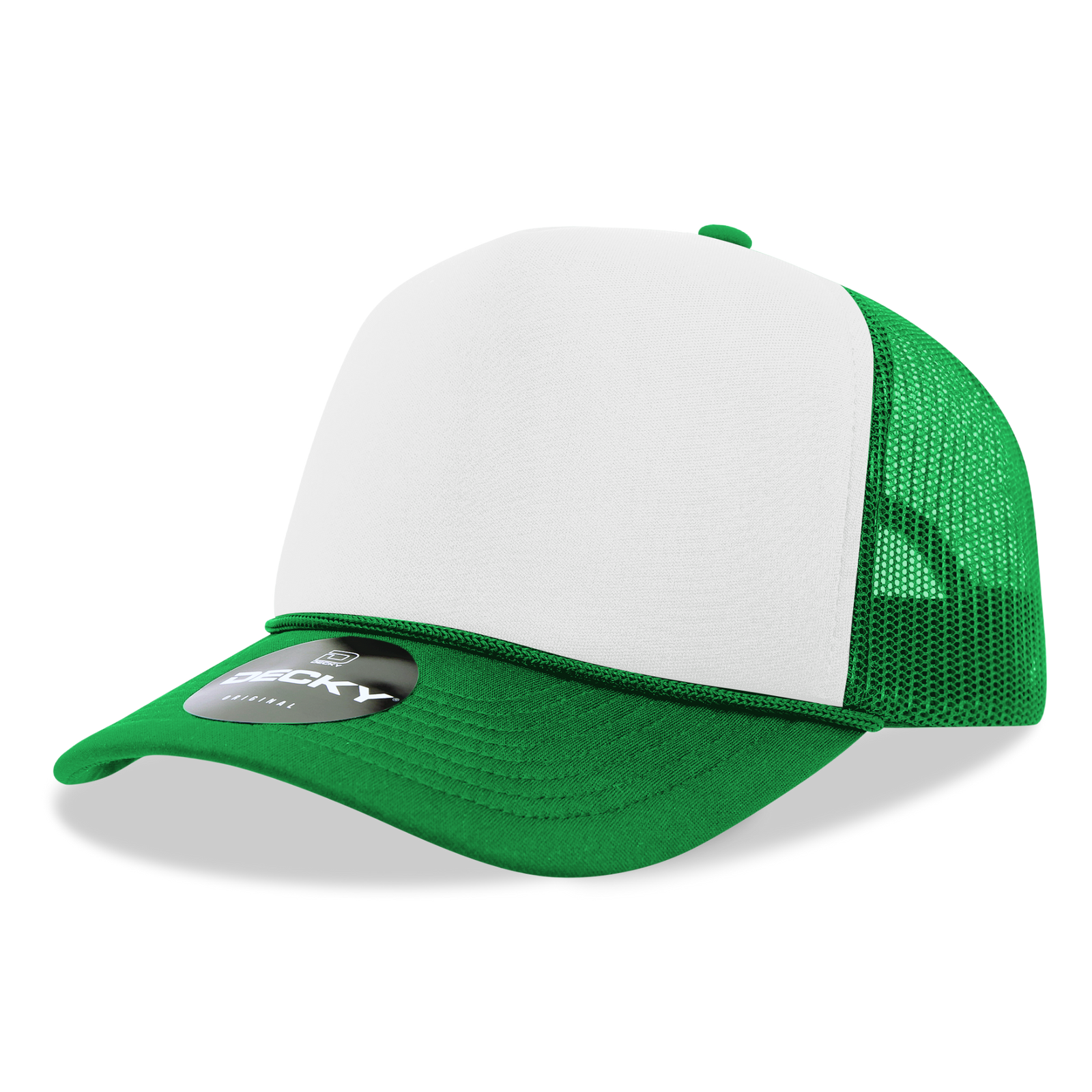 Decky 6025 Mid Profile 6 Panel Poly Cotton Trucker Cap - Kelly White