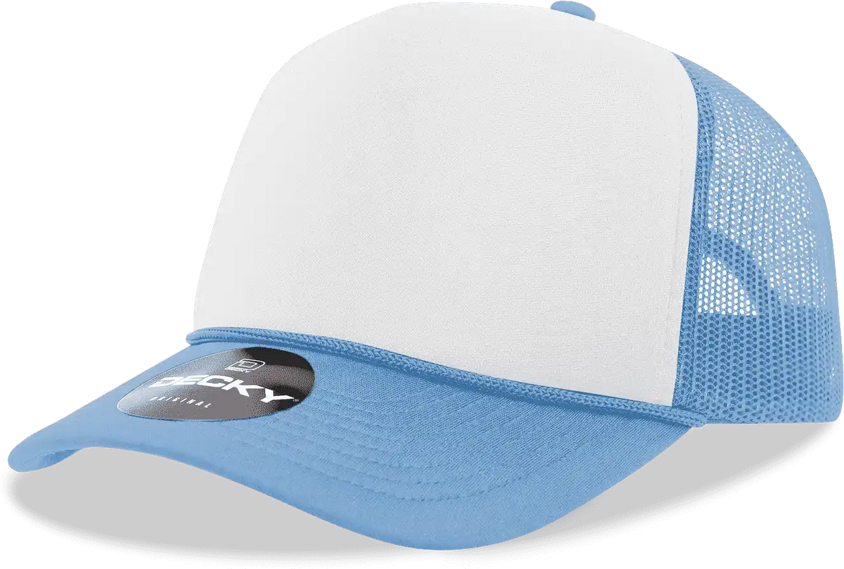 Decky 6025 Mid Profile 6 Panel Poly Cotton Trucker Cap Sky White Columbia Blue / one Size Fits Most