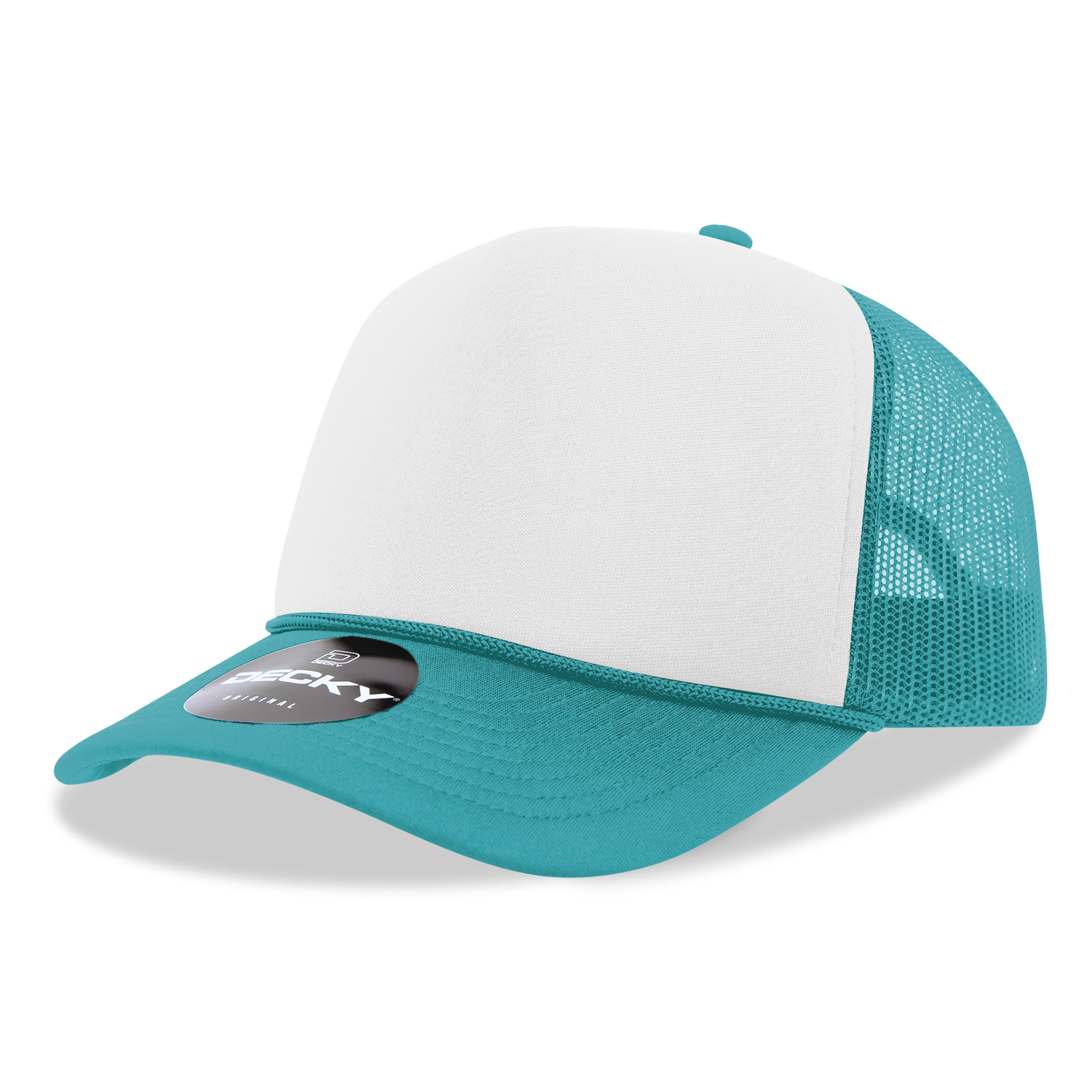 Decky 6025 Mid Profile 6 Panel Poly Cotton Trucker Cap - Teal White