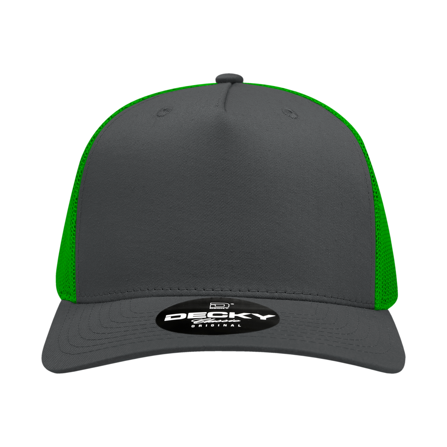 Decky 6030 5 Panel Mid Profile Structured Cotton Blend Trucker - Charcoal Kelly