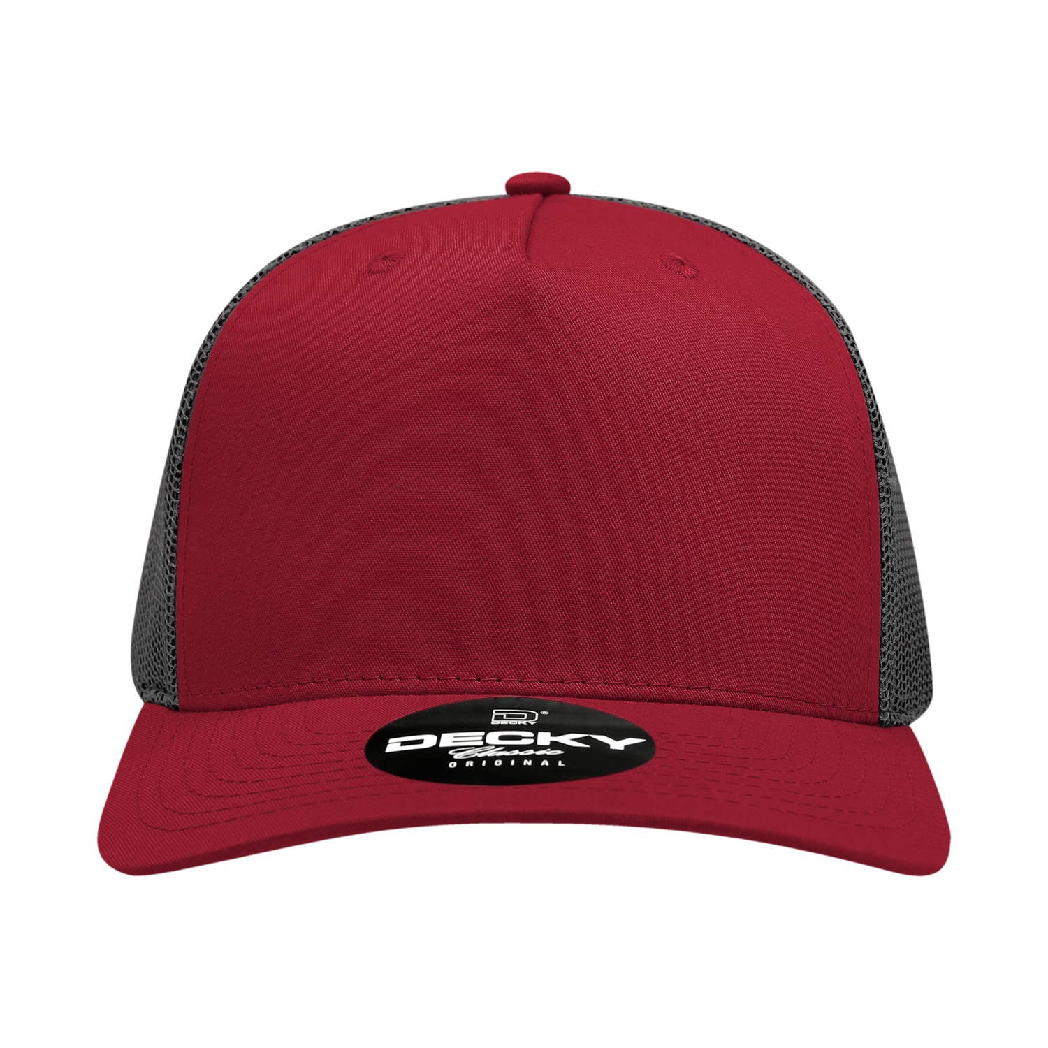 Decky 6030 5 Panel Mid Profile Structured Cotton Blend Trucker - Cardinal Black