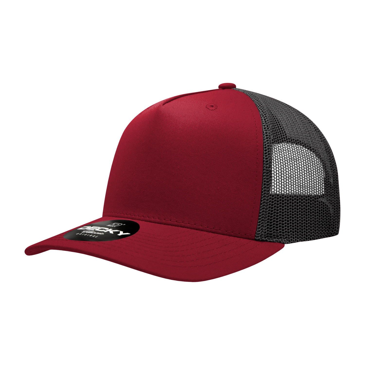 Decky 6030 5 Panel Mid Profile Structured Cotton Blend Trucker - Cardinal Black
