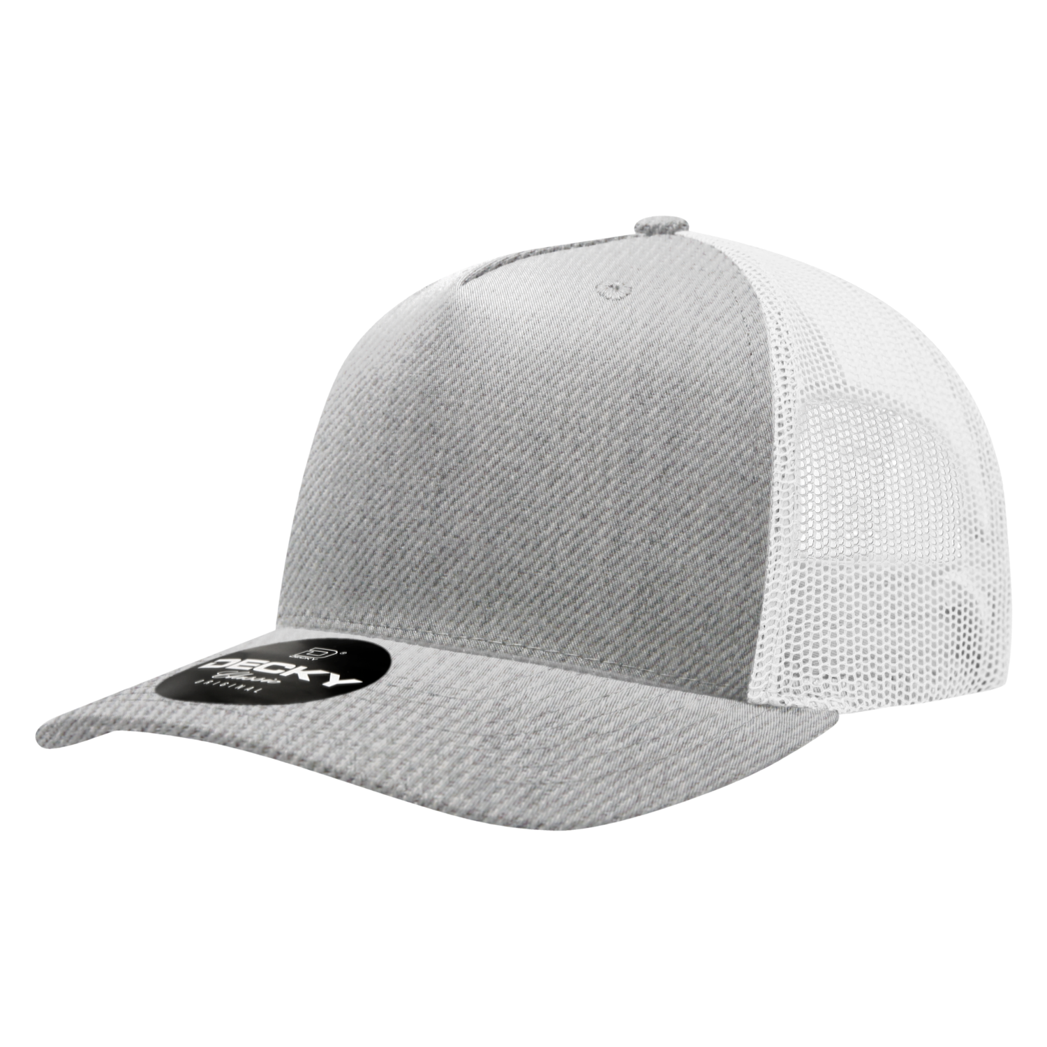 Decky 6030 5 Panel Mid Profile Structured Cotton Blend Trucker - Heather Grey White