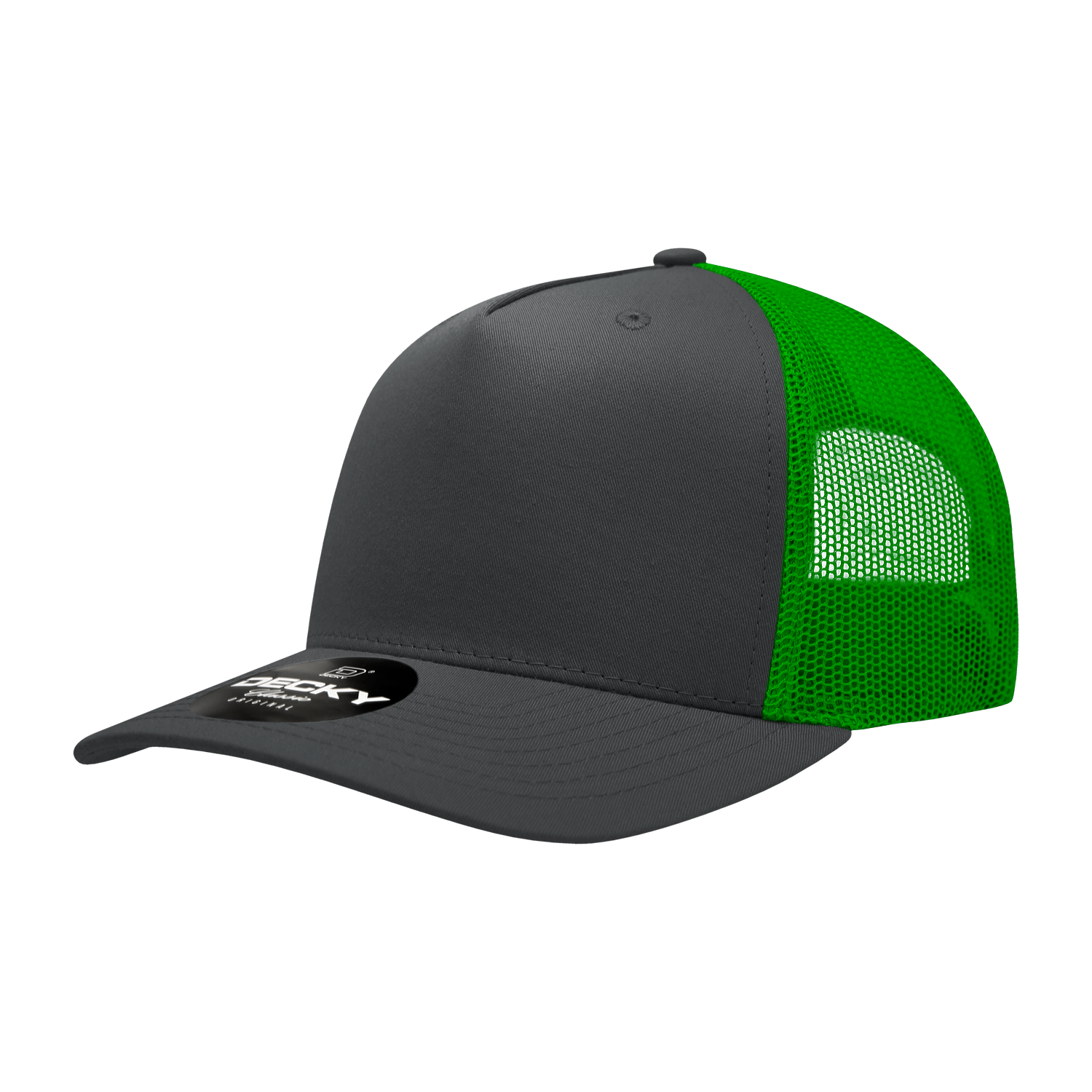 Decky 6030 5 Panel Mid Profile Structured Cotton Blend Trucker - Charcoal Kelly