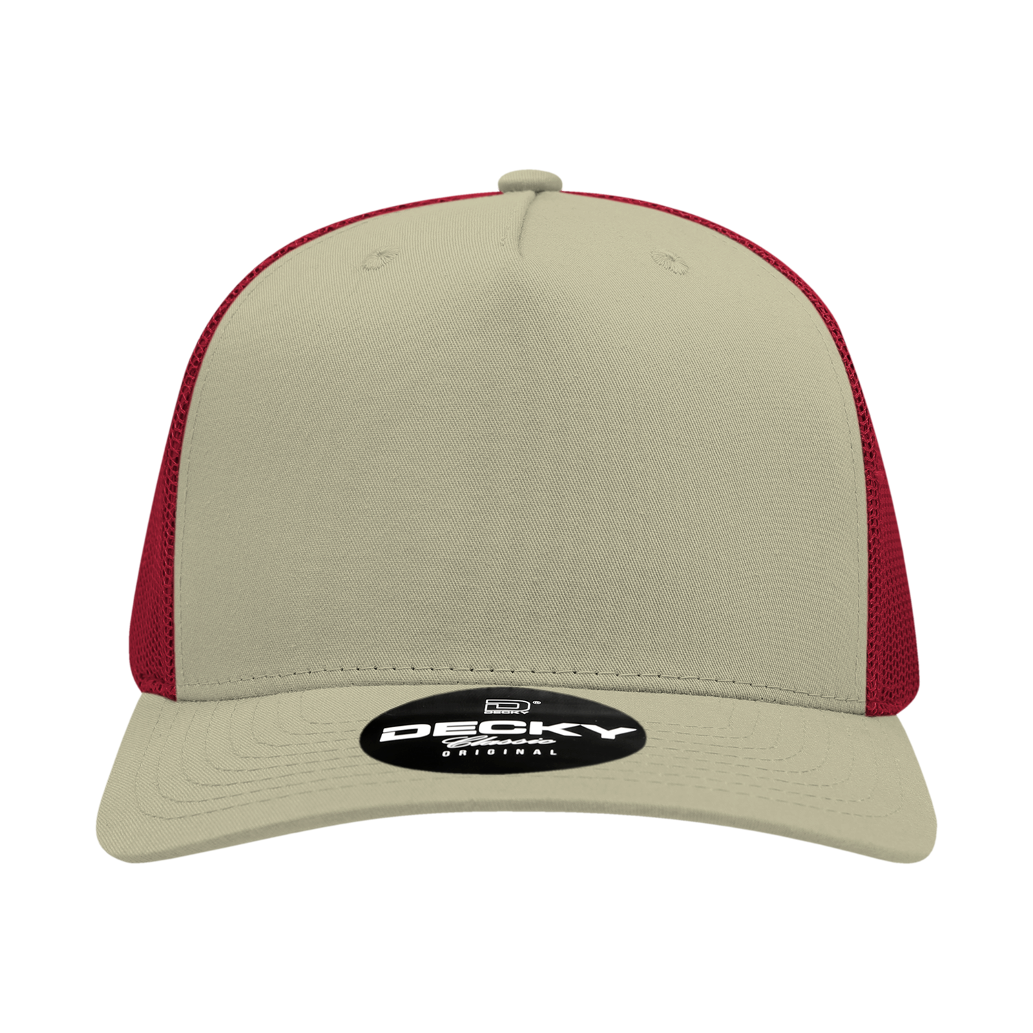 Decky 6030 5 Panel Mid Profile Structured Cotton Blend Trucker - Khaki Cardinal