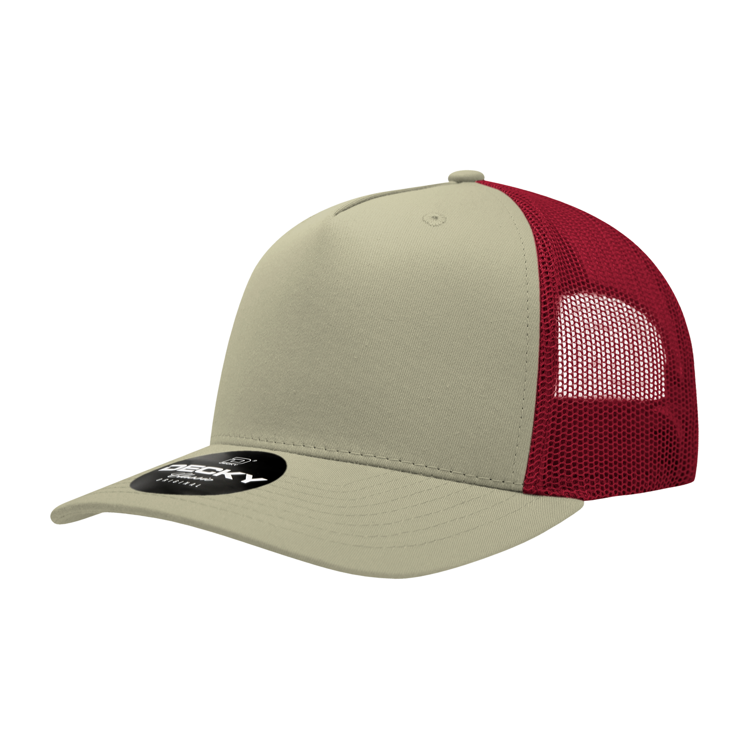 Decky 6030 5 Panel Mid Profile Structured Cotton Blend Trucker - Khaki Cardinal