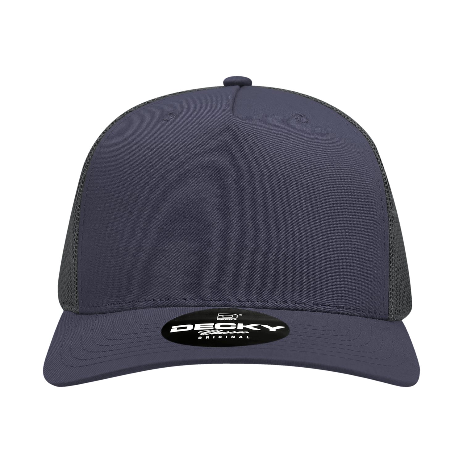 Decky 6030 5 Panel Mid Profile Structured Cotton Blend Trucker - Navy Charcoal