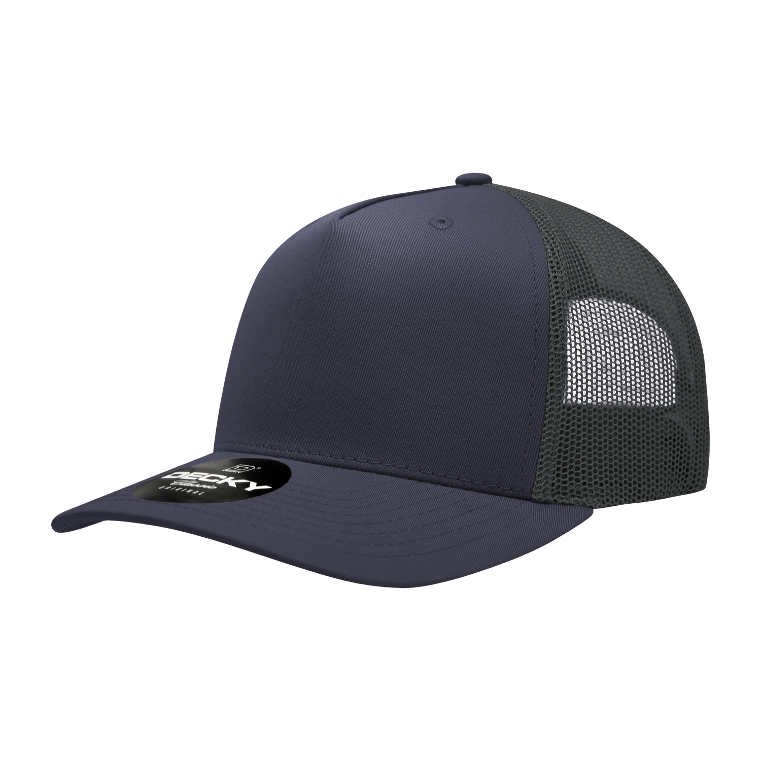 Decky 6030 5 Panel Mid Profile Structured Cotton Blend Trucker - Navy Charcoal