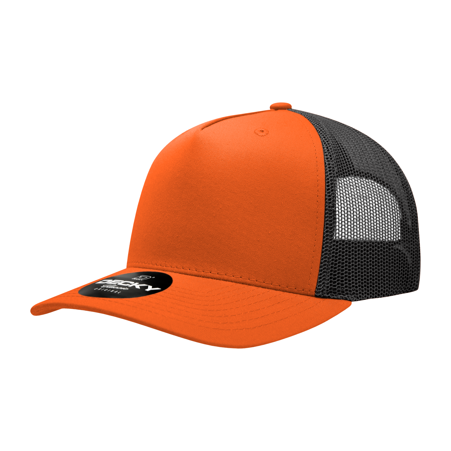 Decky 6030 5 Panel Mid Profile Structured Cotton Blend Trucker - Orange Black